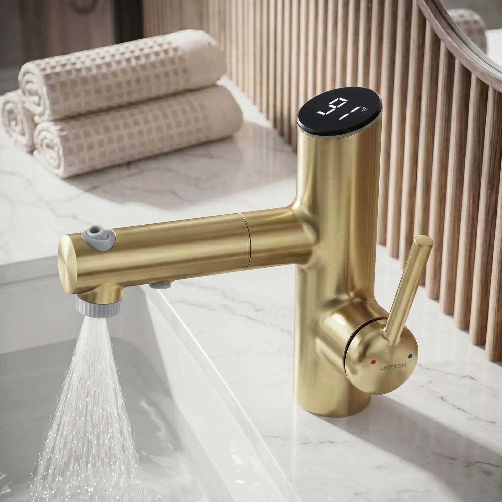 Lefton Single-Handle Bathroom Fountain Faucet With Temperature Display-BF2502 -Bathroom Faucets- Lefton Home