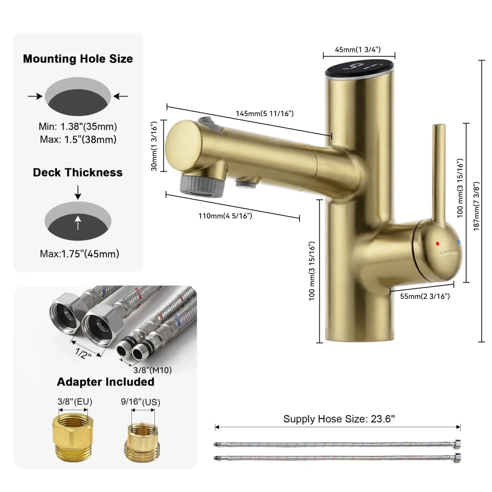 Lefton Single-Handle Bathroom Fountain Faucet With Temperature Display-BF2502 -Bathroom Faucets- Lefton Home