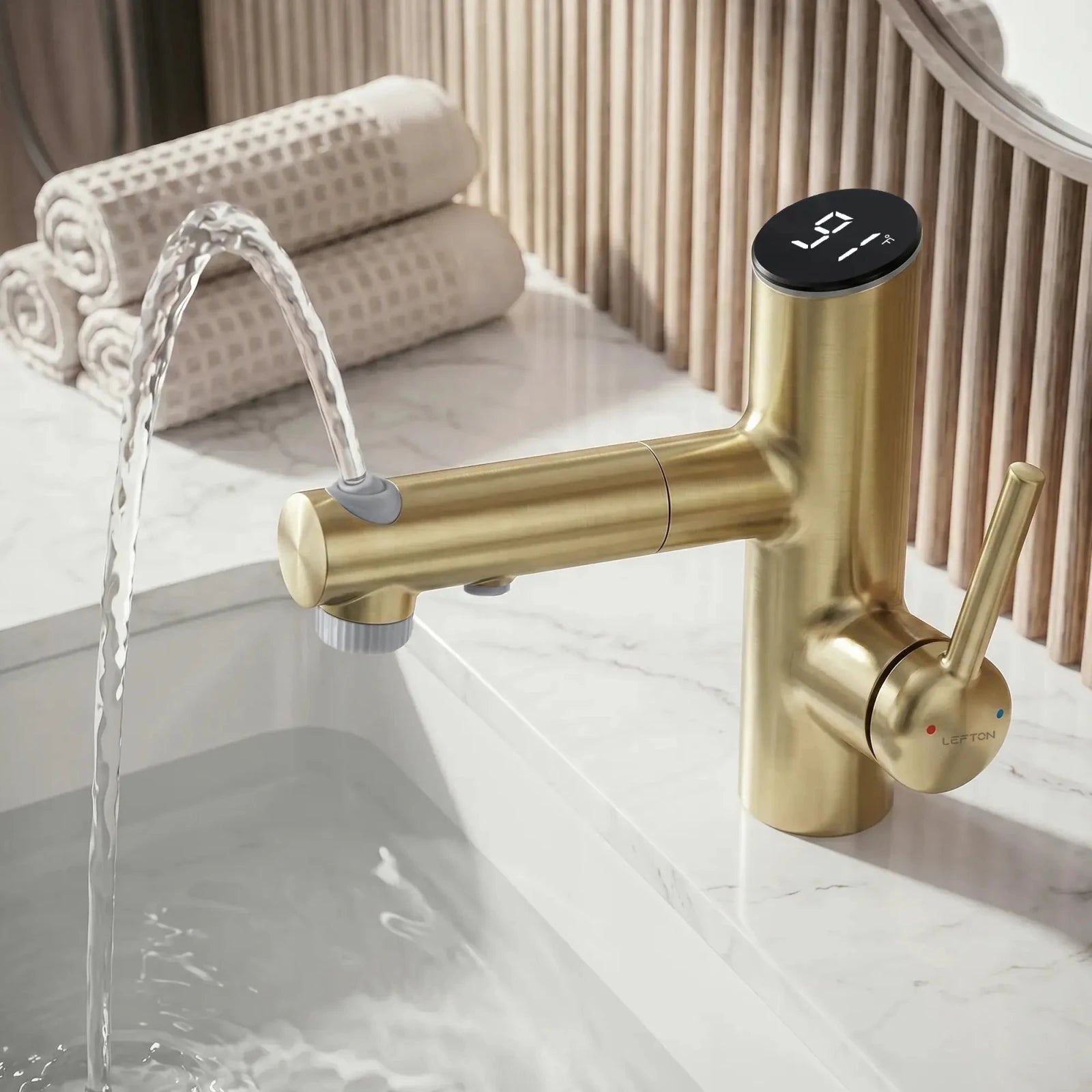 Lefton Single-Handle Bathroom Fountain Faucet With Temperature Display-BF2502 -Bathroom Faucets- Lefton Home