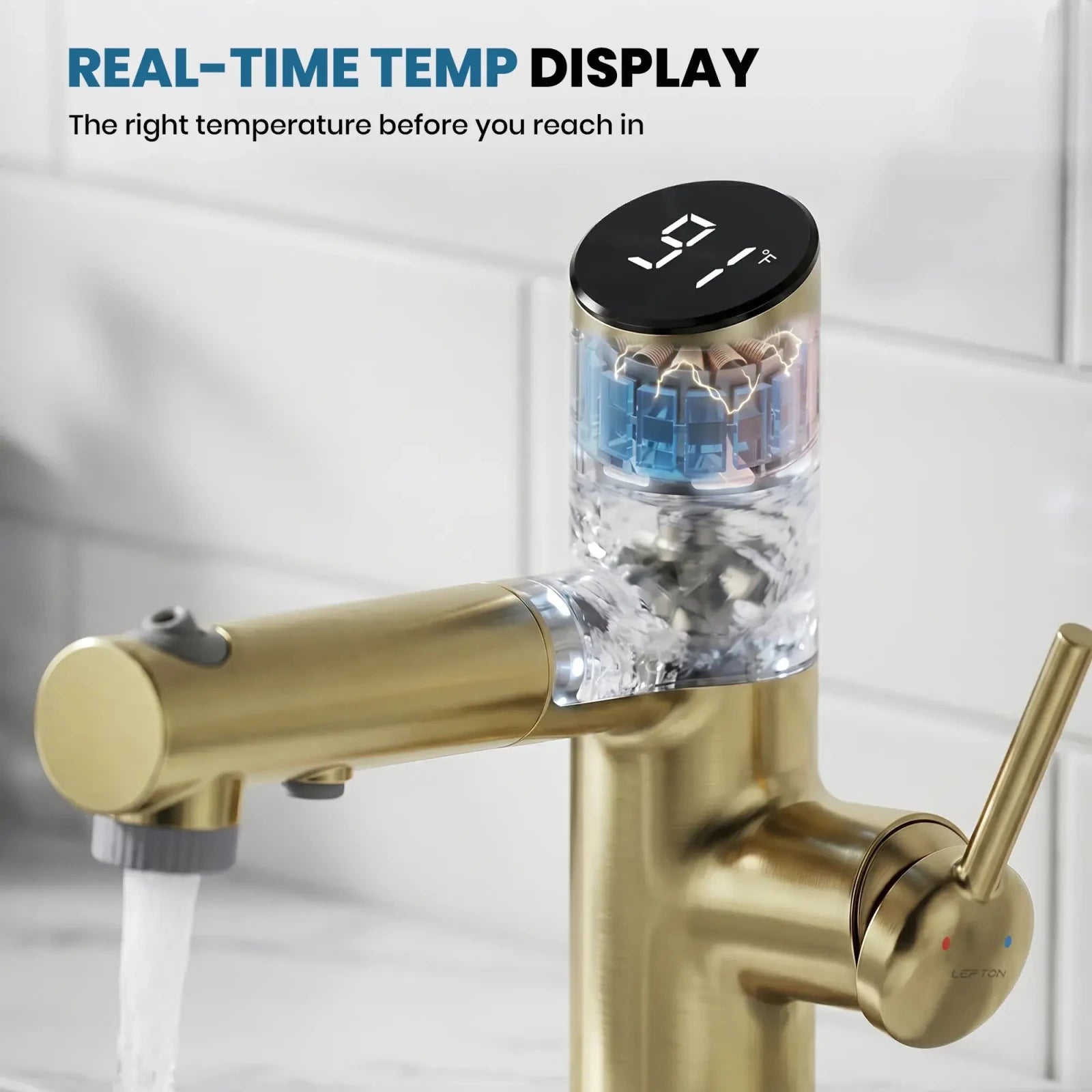 Lefton Single-Handle Bathroom Fountain Faucet With Temperature Display-BF2502 -Bathroom Faucets- Lefton Home