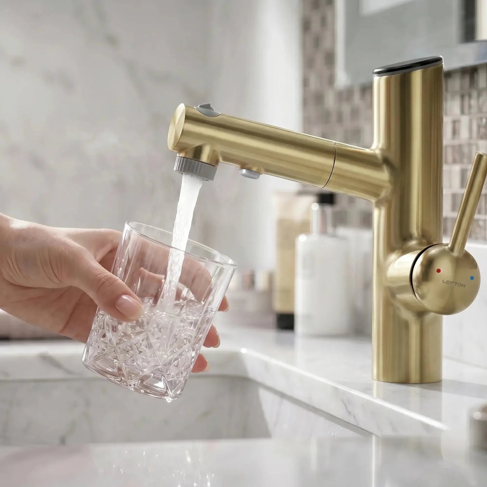 Lefton Single-Handle Bathroom Fountain Faucet With Temperature Display-BF2502 -Bathroom Faucets- Lefton Home
