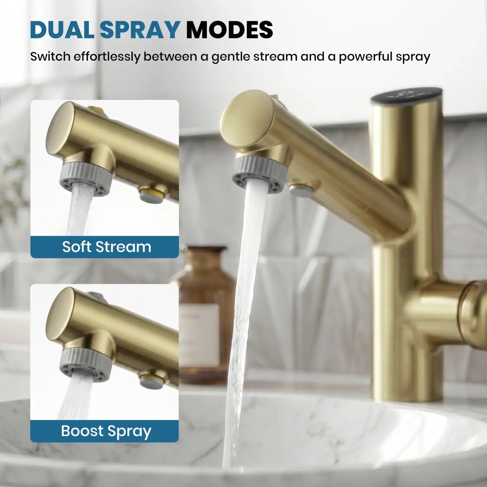 Lefton Single-Handle Bathroom Fountain Faucet With Temperature Display-BF2502 -Bathroom Faucets- Lefton Home
