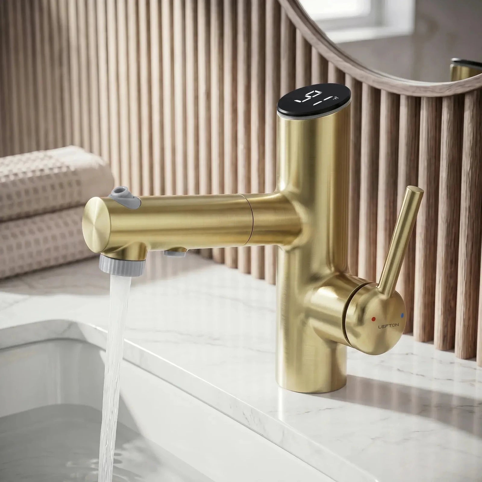 Lefton Single-Handle Bathroom Fountain Faucet With Temperature Display-BF2502 -Bathroom Faucets- Lefton Home
