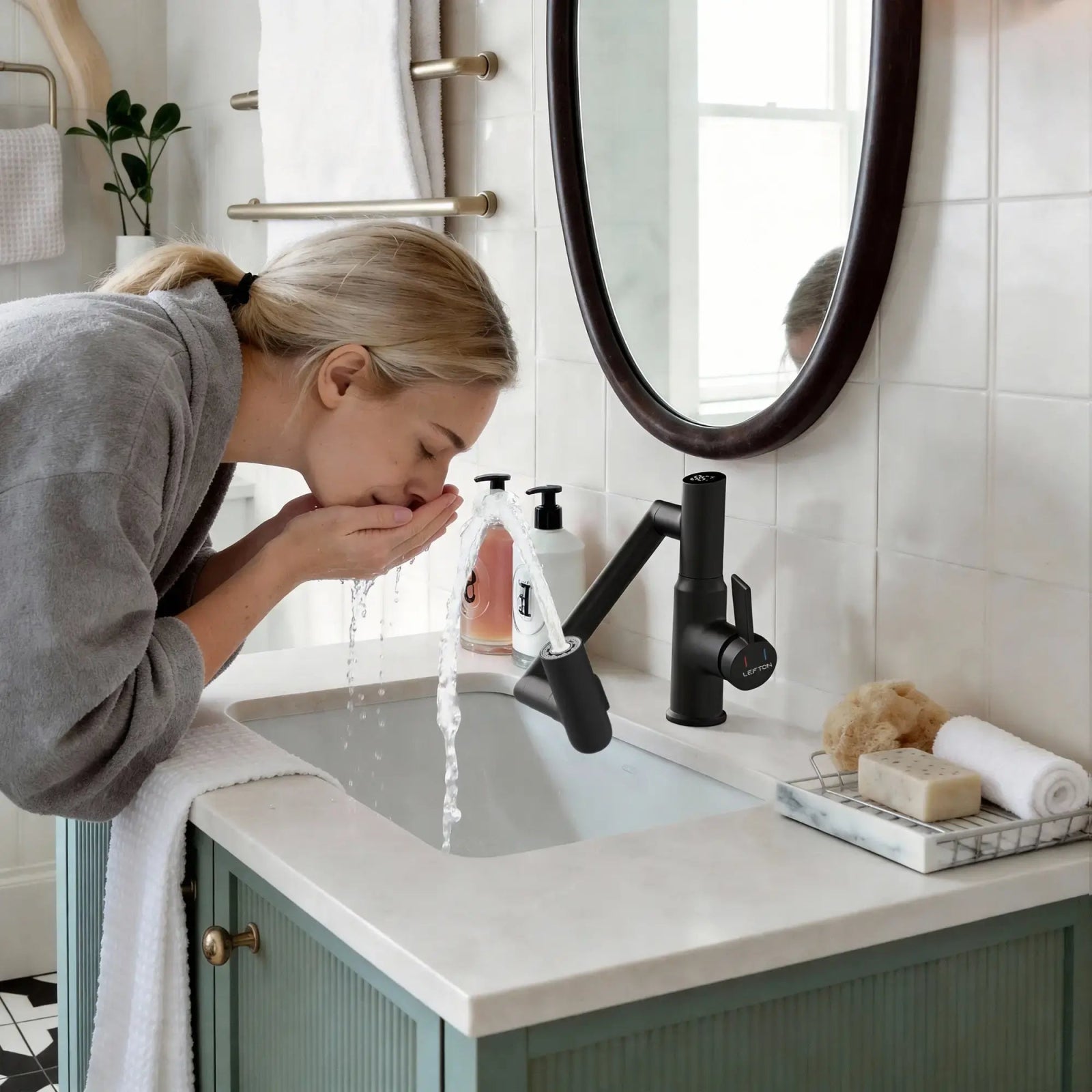 Lefton Single - Hole Rotatable Faucet with Temperature Display - BF2204 - Bathroom Faucets - Lefton Home