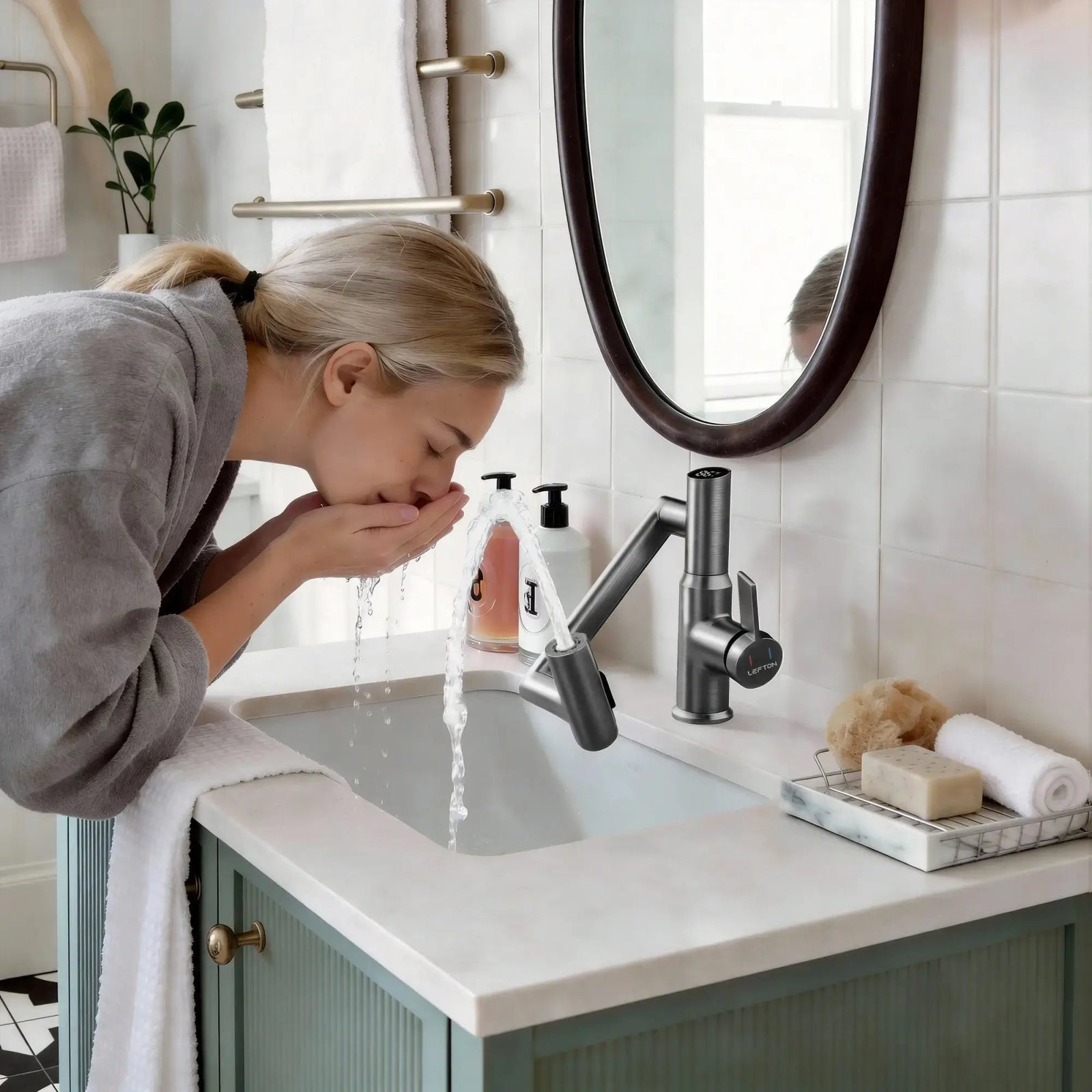 Lefton Single - Hole Rotatable Faucet with Temperature Display - BF2204 - Bathroom Faucets - Lefton Home