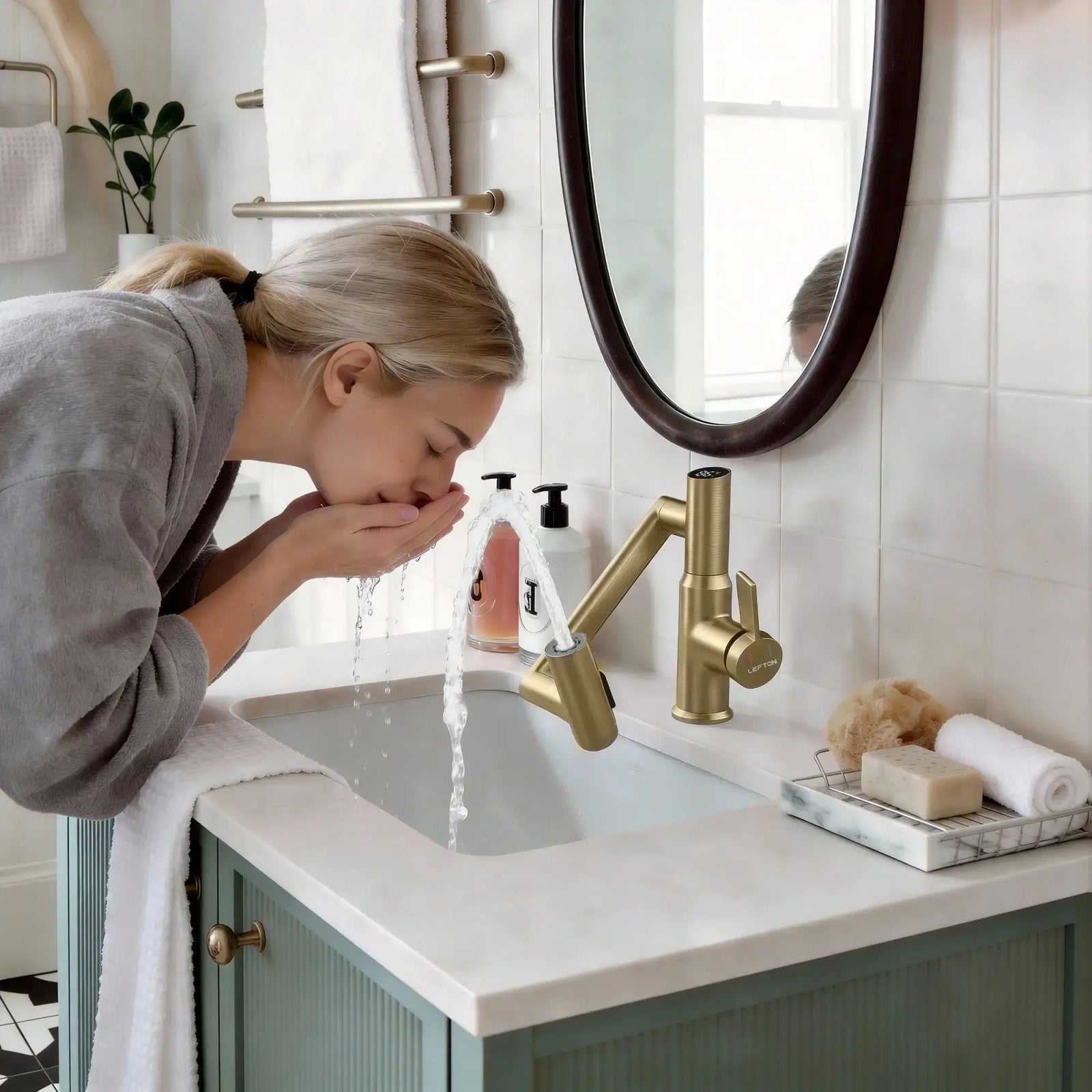 Lefton Single - Hole Rotatable Faucet with Temperature Display - BF2204 - Bathroom Faucets - Lefton Home