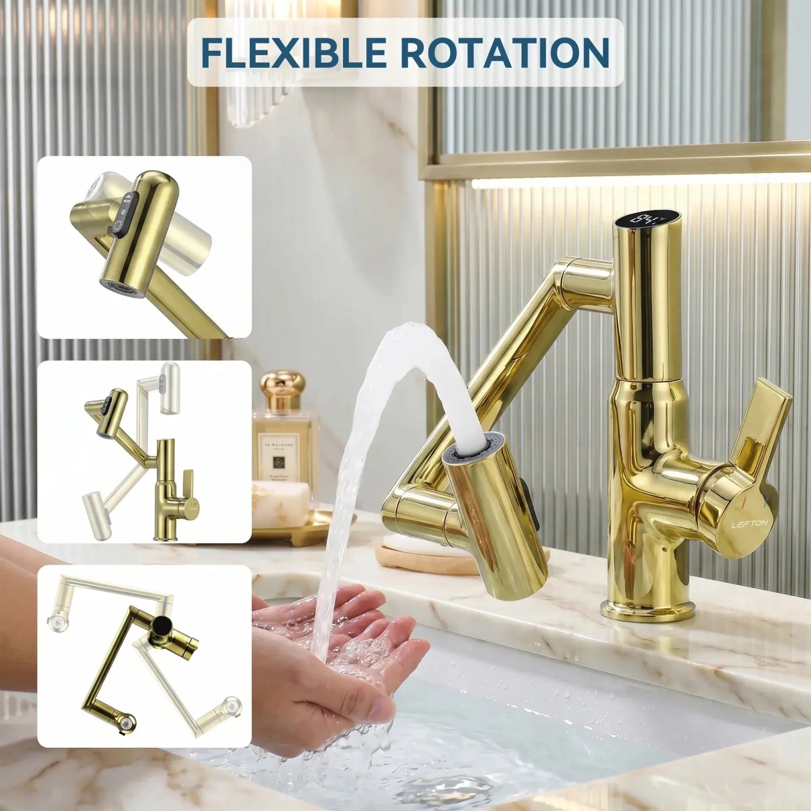 Lefton Single - Hole Rotatable Faucet with Temperature Display - BF2204 - Bathroom Faucets - Lefton Home