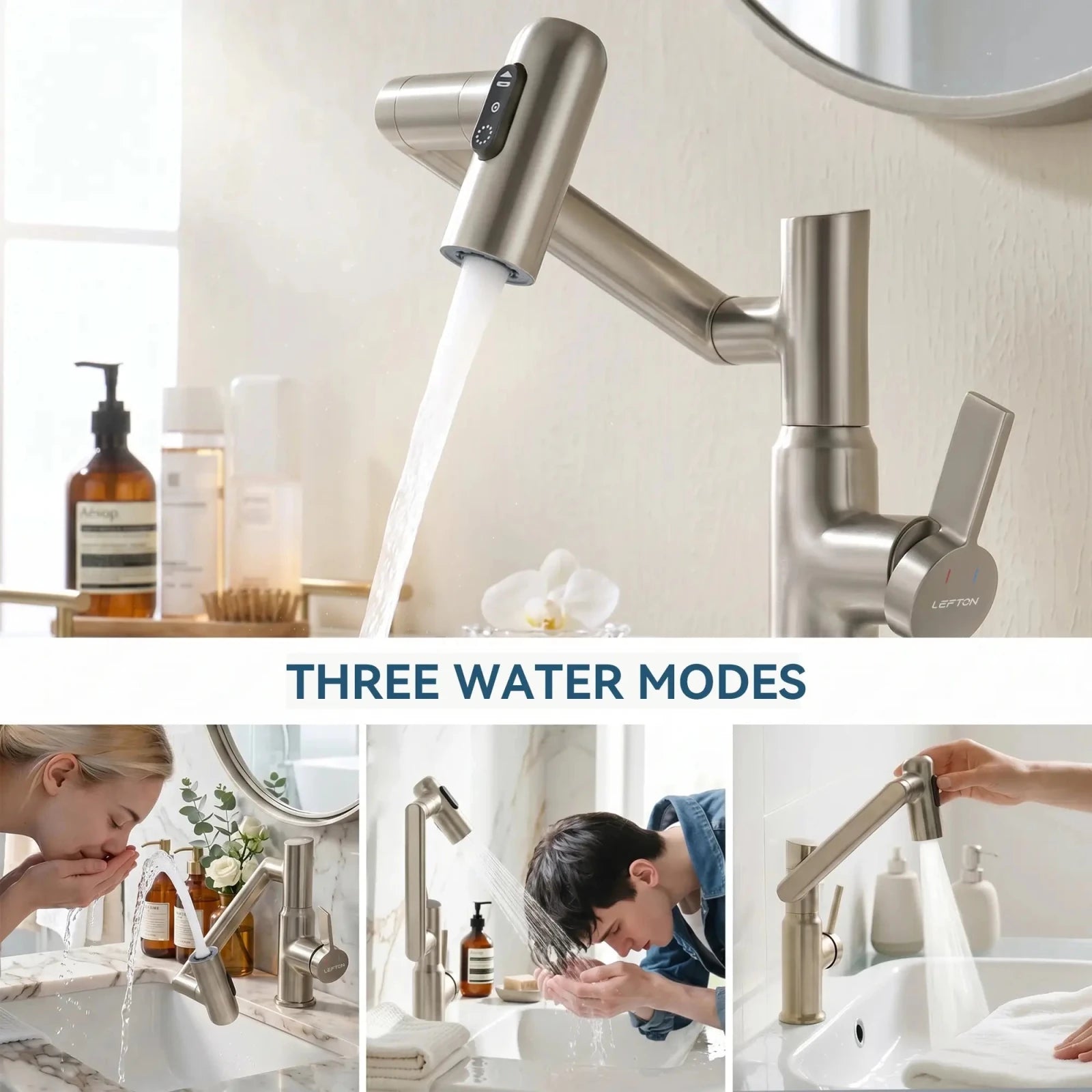 Lefton Single - Hole Rotatable Faucet with Temperature Display - BF2204 - Bathroom Faucets - Lefton Home