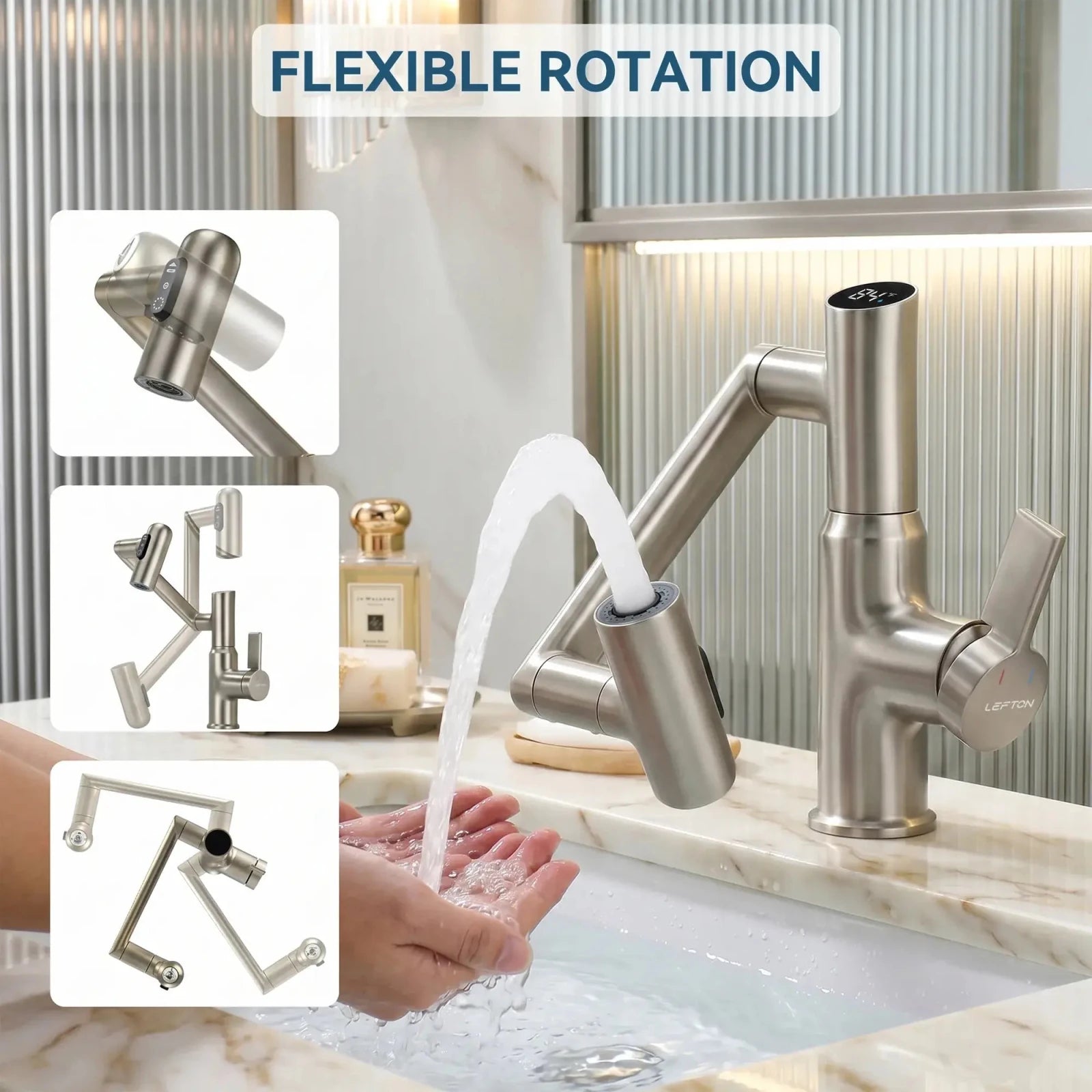 Lefton Single - Hole Rotatable Faucet with Temperature Display - BF2204 - Bathroom Faucets - Lefton Home