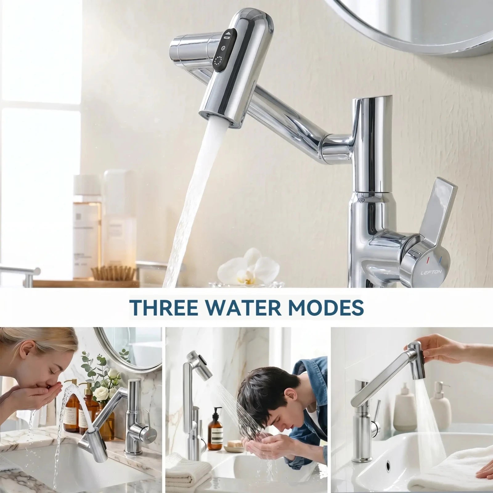 Lefton Single - Hole Rotatable Faucet with Temperature Display - BF2204 - Bathroom Faucets - Lefton Home