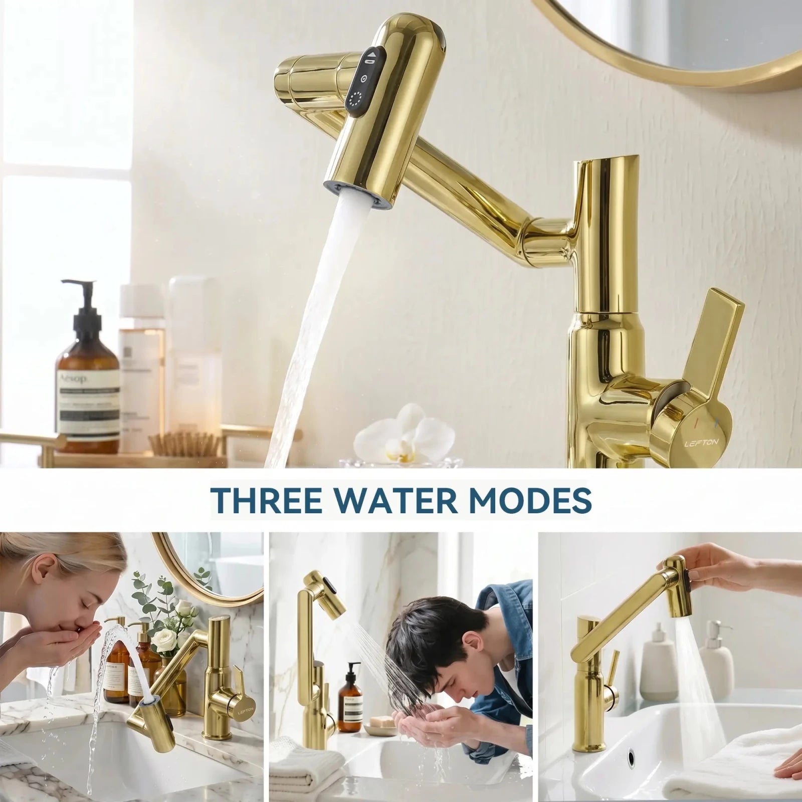 Lefton Single - Hole Rotatable Faucet with Temperature Display - BF2204 - Bathroom Faucets - Lefton Home