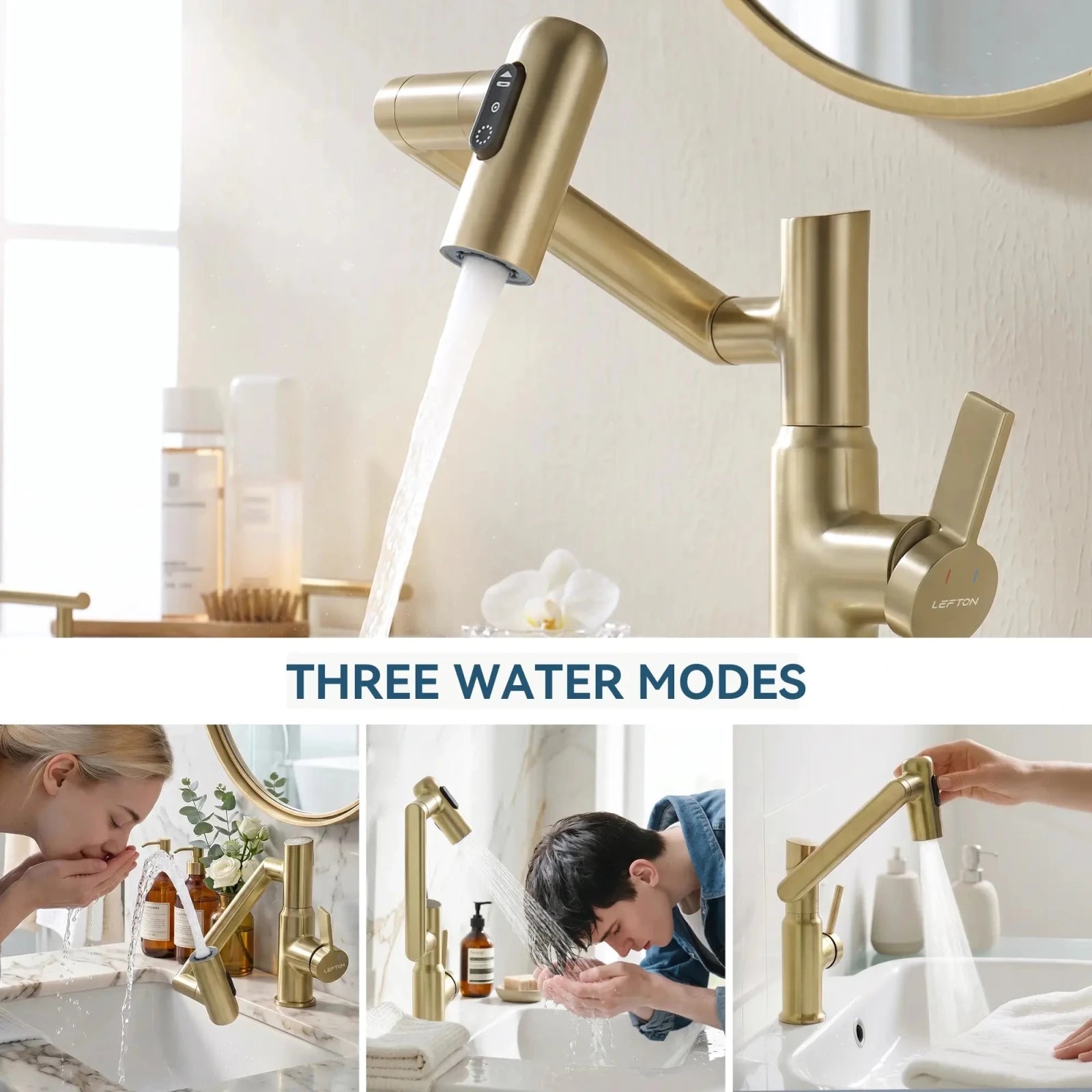 Lefton Single - Hole Rotatable Faucet with Temperature Display - BF2204 - Bathroom Faucets - Lefton Home