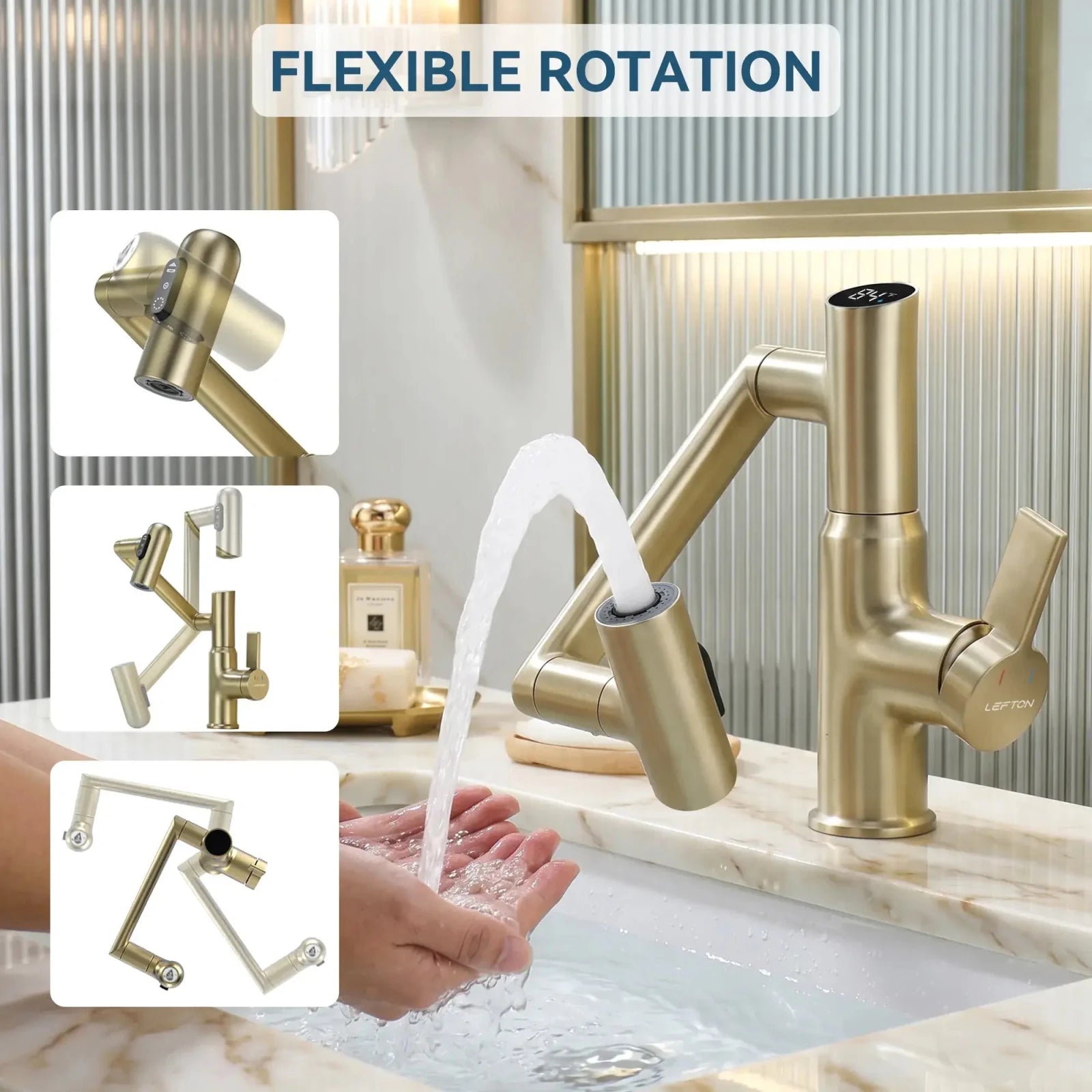 Lefton Single - Hole Rotatable Faucet with Temperature Display - BF2204 - Bathroom Faucets - Lefton Home