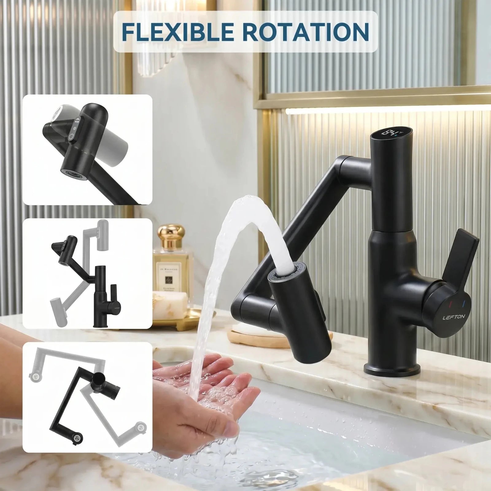 Lefton Single - Hole Rotatable Faucet with Temperature Display - BF2204 - Bathroom Faucets - Lefton Home