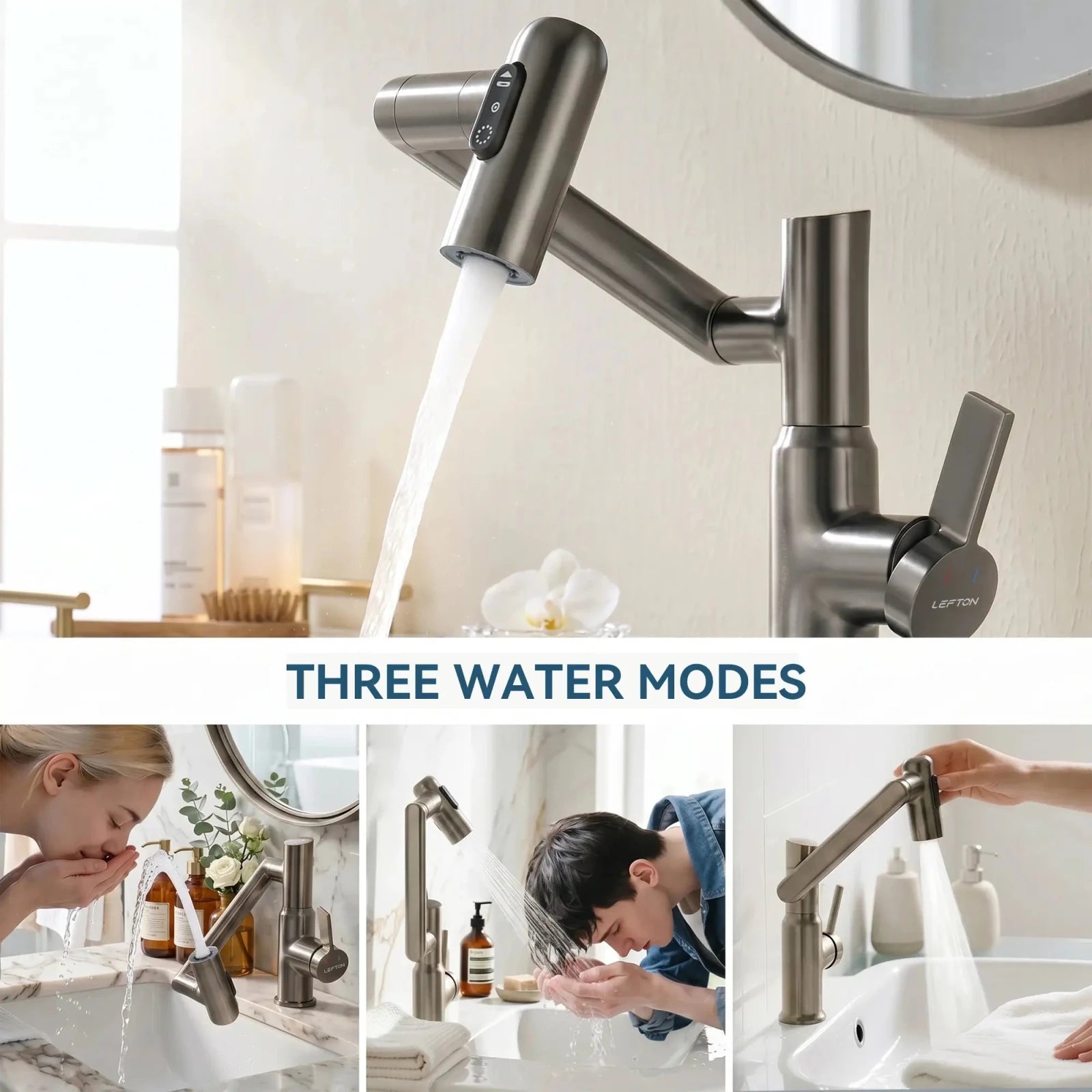 Lefton Single - Hole Rotatable Faucet with Temperature Display - BF2204 - Bathroom Faucets - Lefton Home