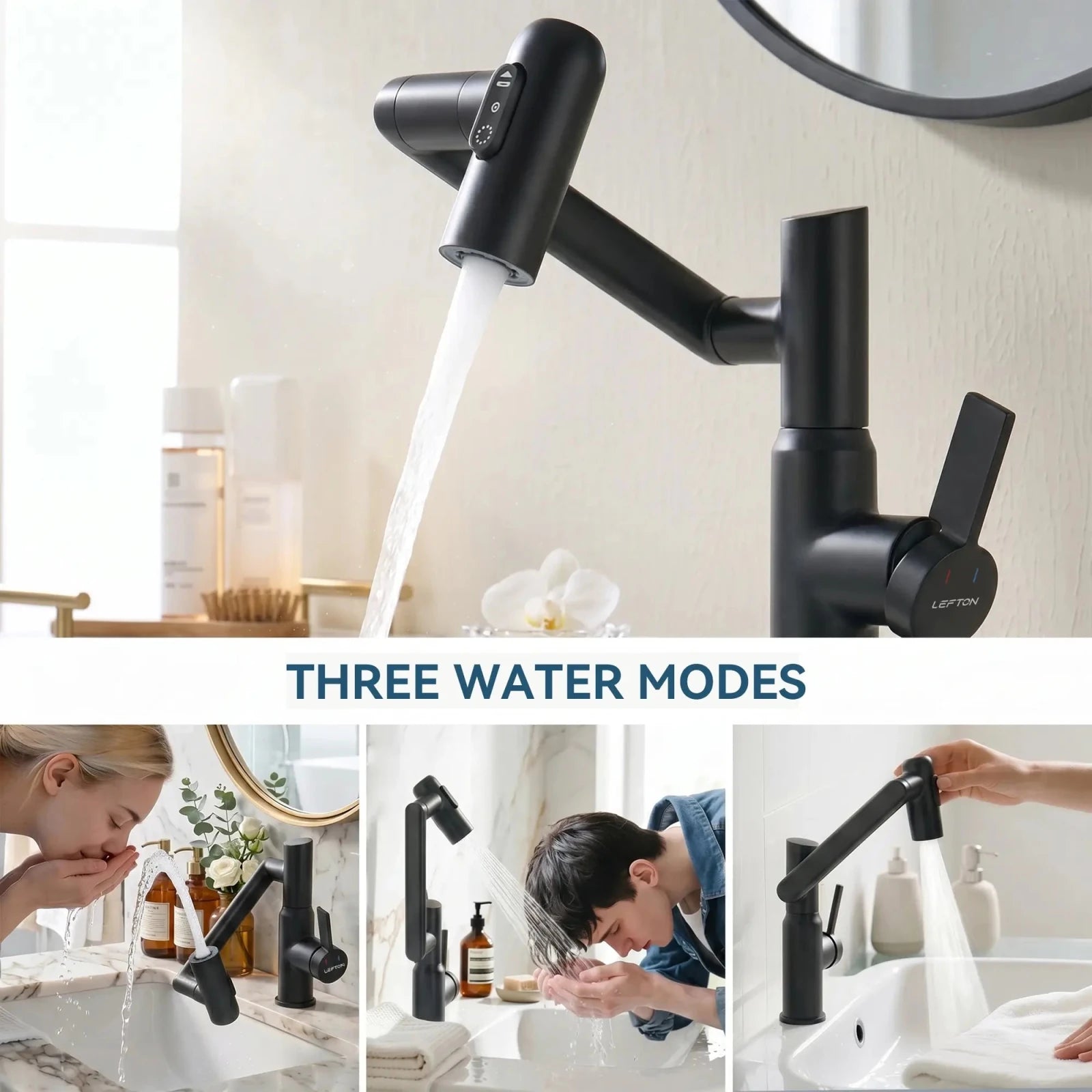 Lefton Single - Hole Rotatable Faucet with Temperature Display - BF2204 - Bathroom Faucets - Lefton Home