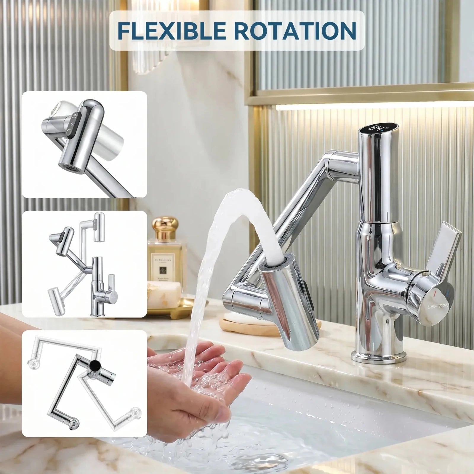 Lefton Single - Hole Rotatable Faucet with Temperature Display - BF2204 - Bathroom Faucets - Lefton Home