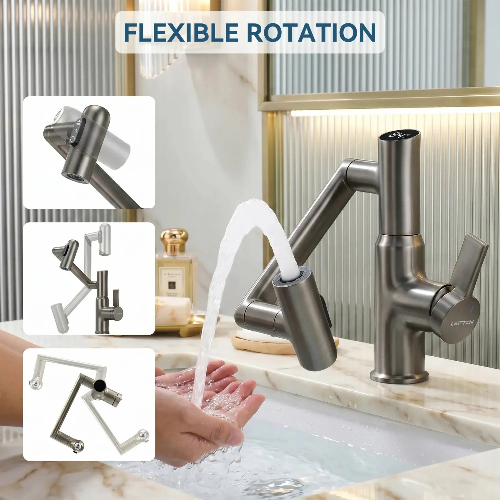 Lefton Single - Hole Rotatable Faucet with Temperature Display - BF2204 - Bathroom Faucets - Lefton Home
