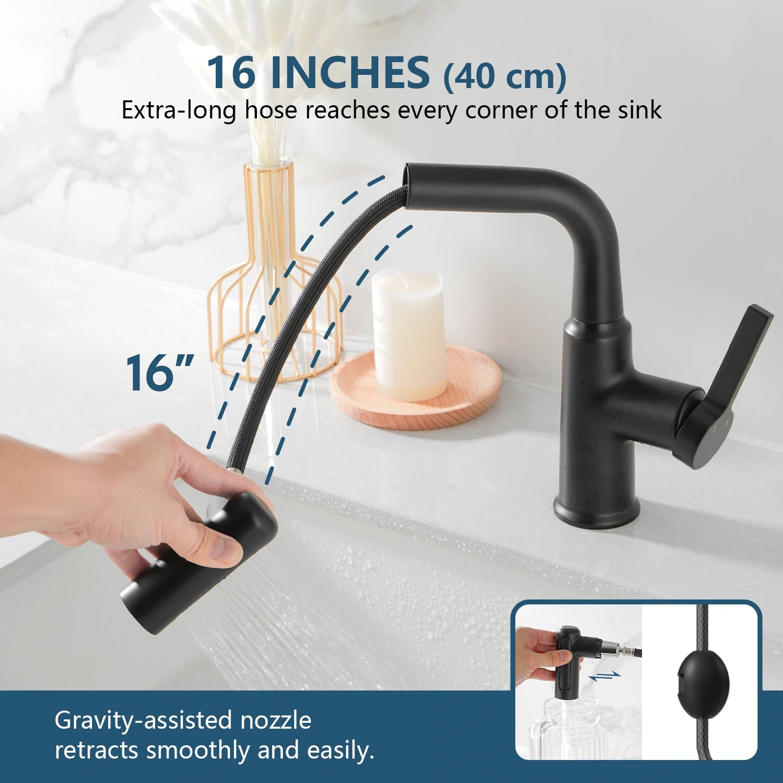 Lefton Single - Hole Waterfall & Pull - Out Liftable Bathroom Faucet - BF2209 - Bathroom Faucets - Lefton Home