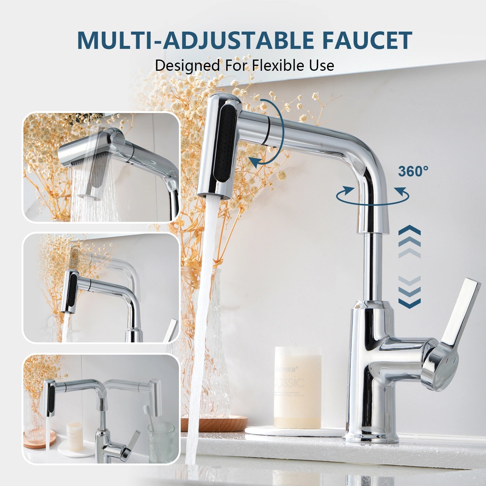 Lefton Single - Hole Waterfall & Pull - Out Liftable Bathroom Faucet - BF2209 - Bathroom Faucets - Lefton Home