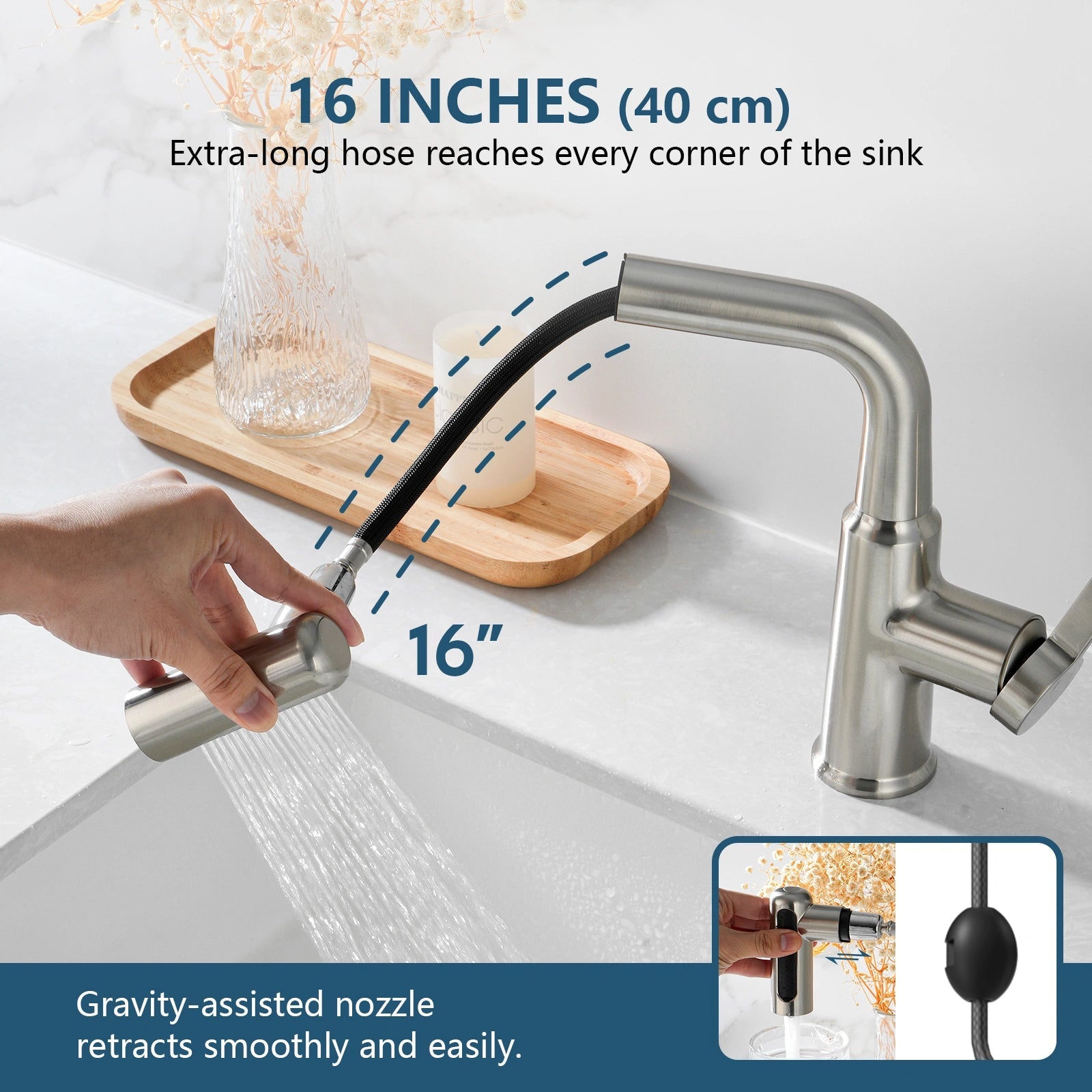 Lefton Single - Hole Waterfall & Pull - Out Liftable Bathroom Faucet - BF2209 - Bathroom Faucets - Lefton Home