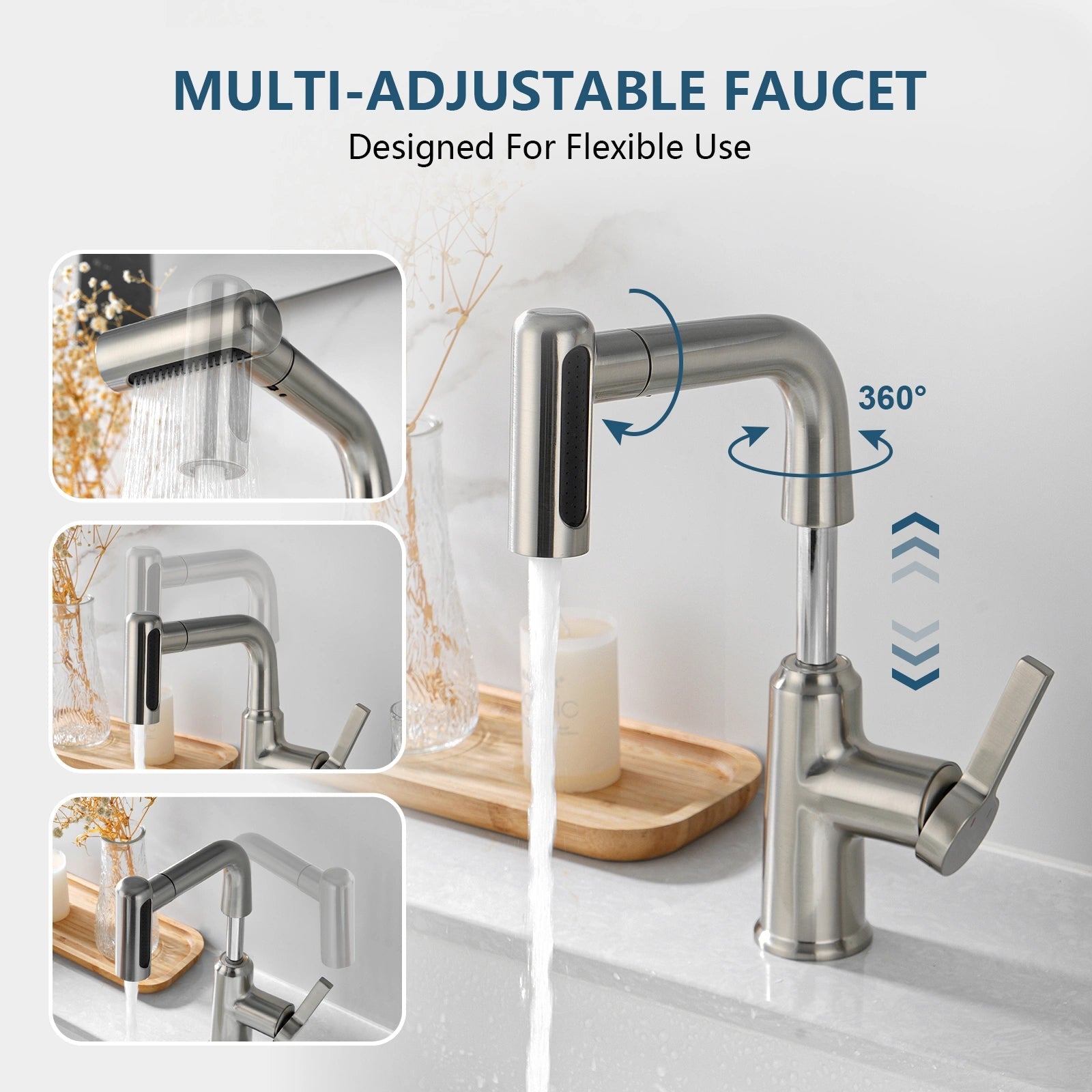 Lefton Single - Hole Waterfall & Pull - Out Liftable Bathroom Faucet - BF2209 - Bathroom Faucets - Lefton Home