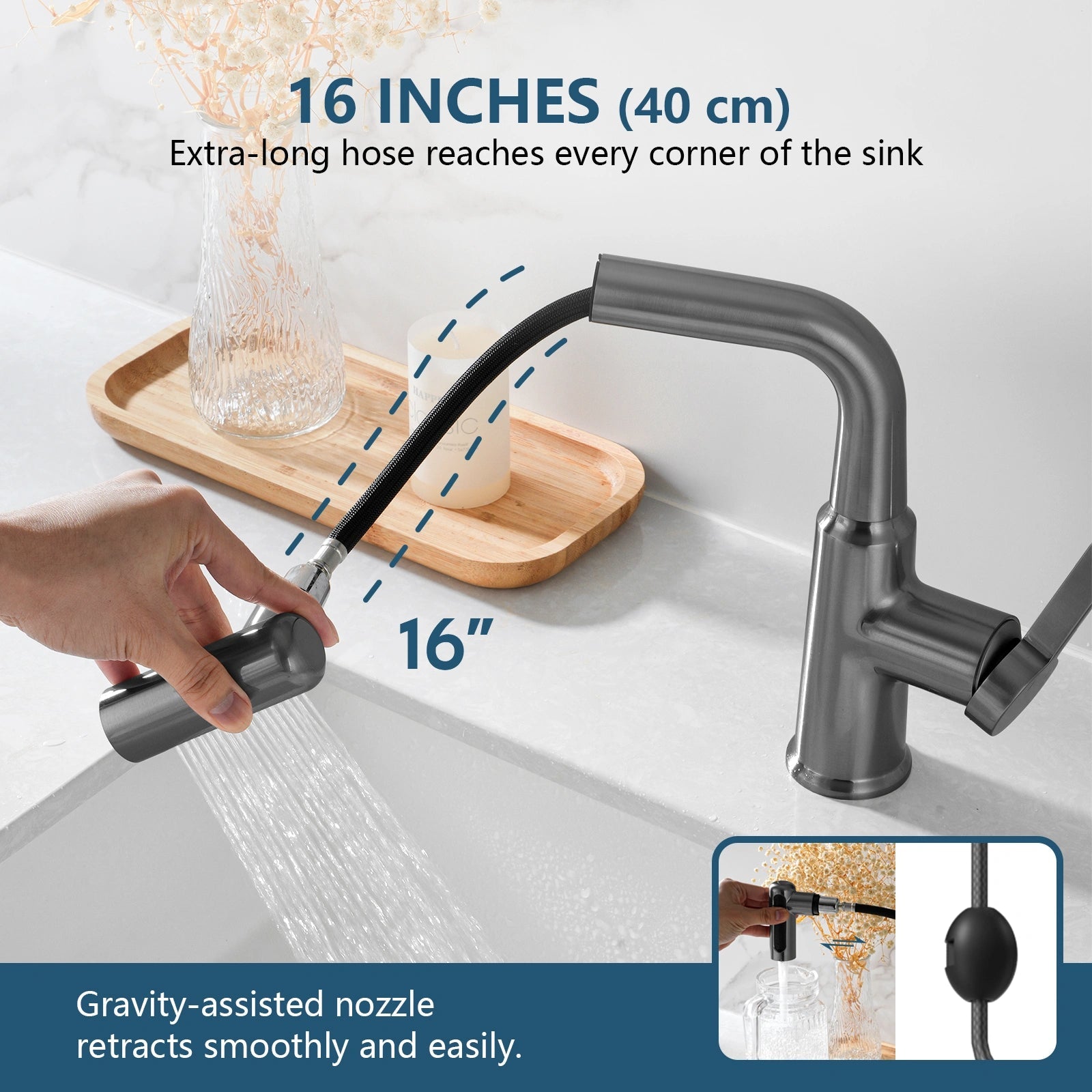Lefton Single - Hole Waterfall & Pull - Out Liftable Bathroom Faucet - BF2209 - Bathroom Faucets - Lefton Home