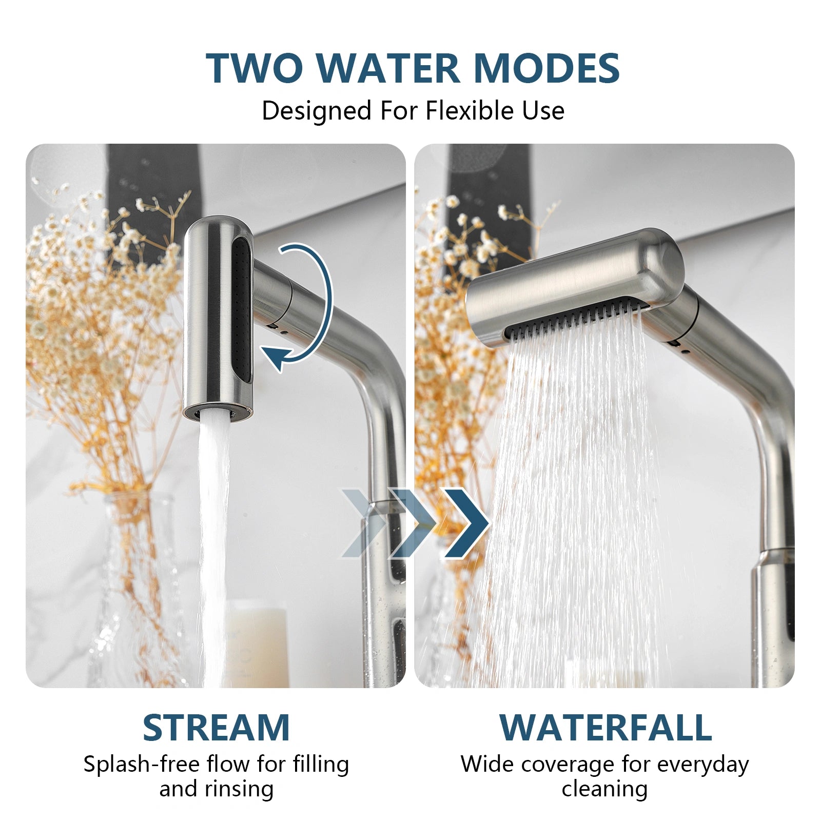 Lefton Single - Hole Waterfall & Pull - Out Liftable Bathroom Faucet - BF2209 - Bathroom Faucets - Lefton Home