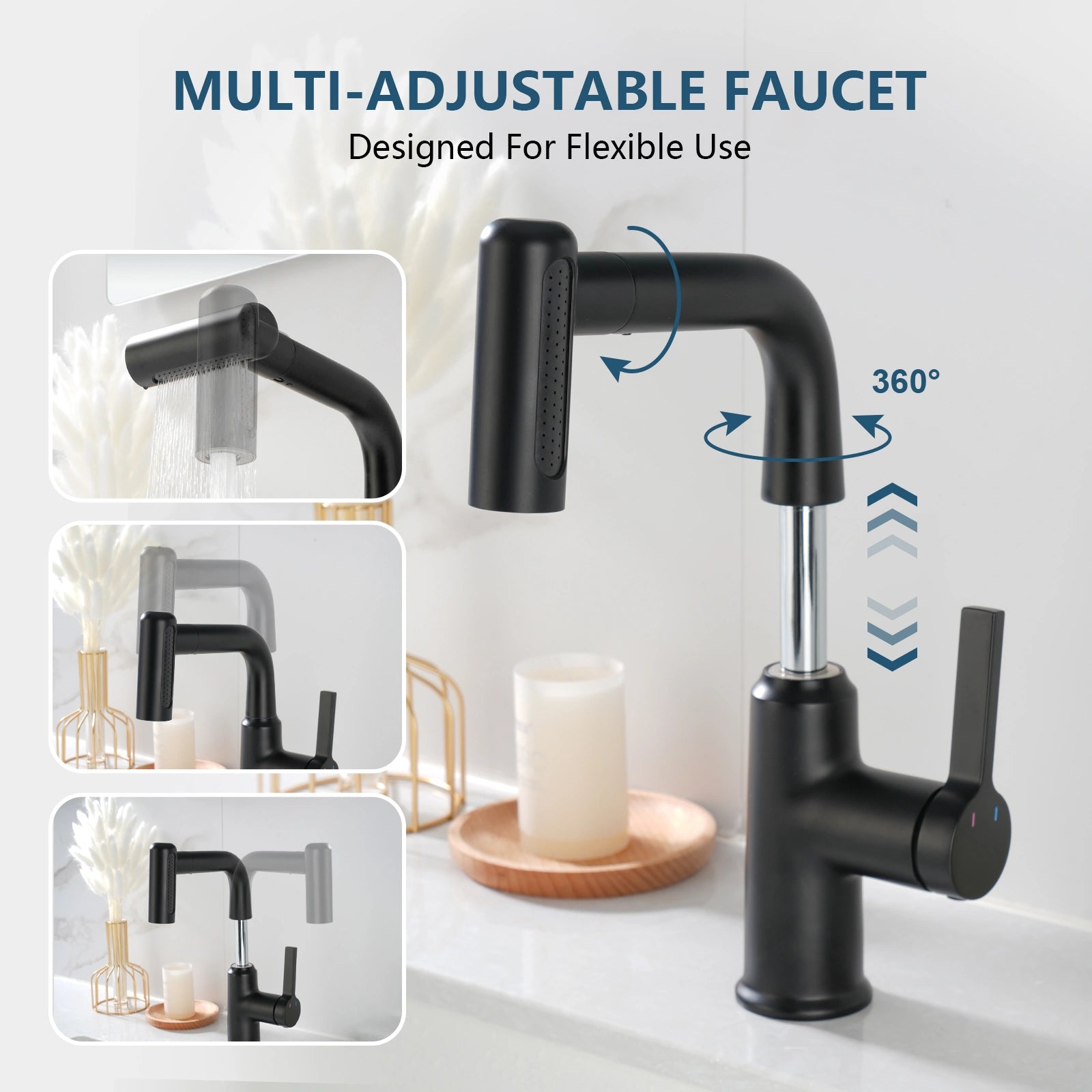 Lefton Single - Hole Waterfall & Pull - Out Liftable Bathroom Faucet - BF2209 - Bathroom Faucets - Lefton Home