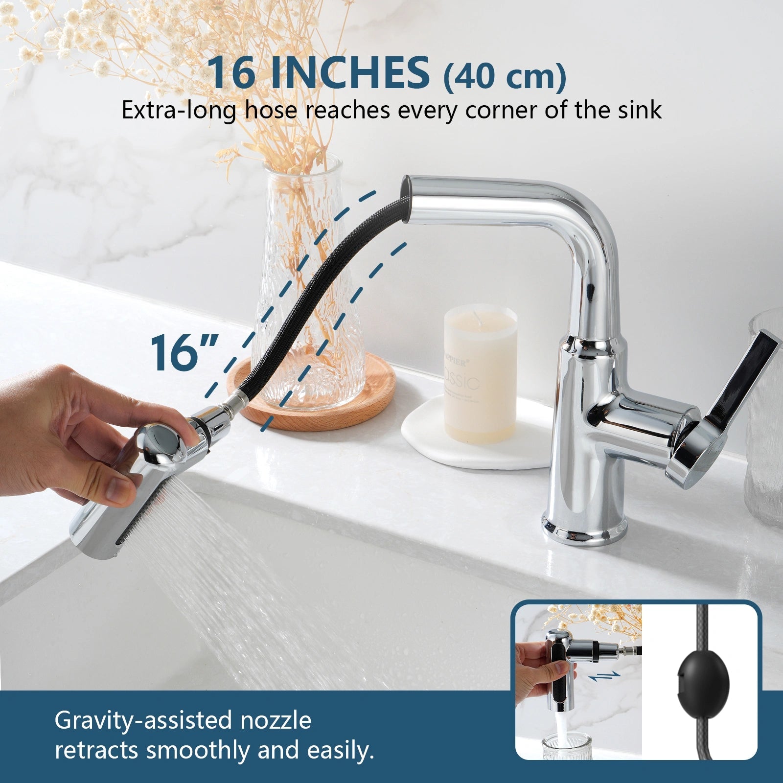 Lefton Single - Hole Waterfall & Pull - Out Liftable Bathroom Faucet - BF2209 - Bathroom Faucets - Lefton Home
