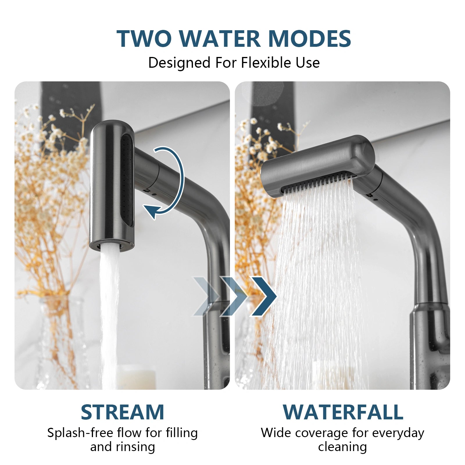 Lefton Single - Hole Waterfall & Pull - Out Liftable Bathroom Faucet - BF2209 - Bathroom Faucets - Lefton Home