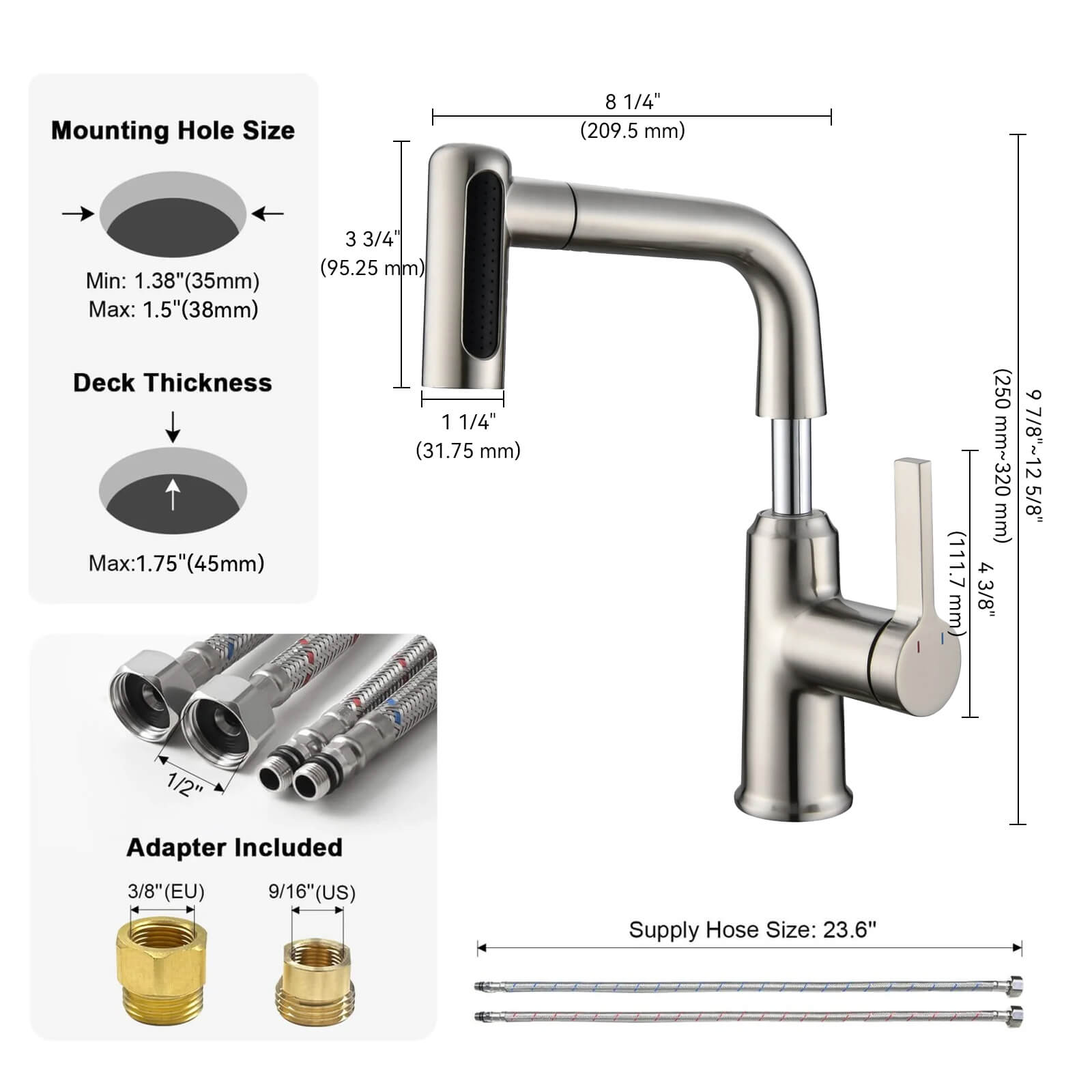 Lefton Single - Hole Waterfall & Pull - Out Liftable Bathroom Faucet - BF2209 - Bathroom Faucets - Lefton Home