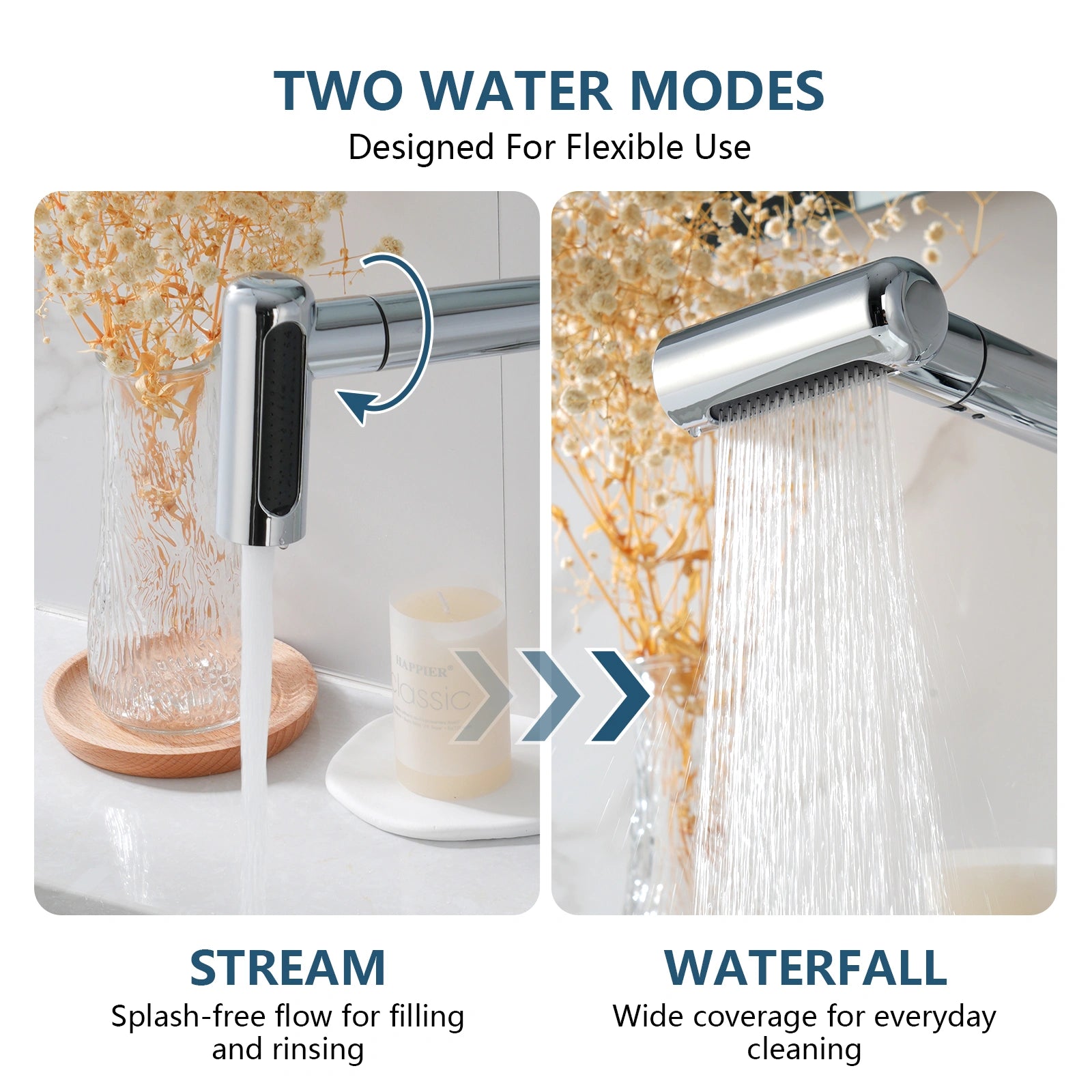 Lefton Single - Hole Waterfall & Pull - Out Liftable Bathroom Faucet - BF2209 - Bathroom Faucets - Lefton Home