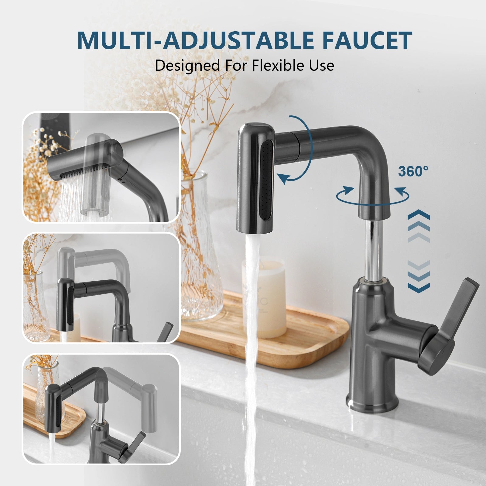 Lefton Single - Hole Waterfall & Pull - Out Liftable Bathroom Faucet - BF2209 - Bathroom Faucets - Lefton Home