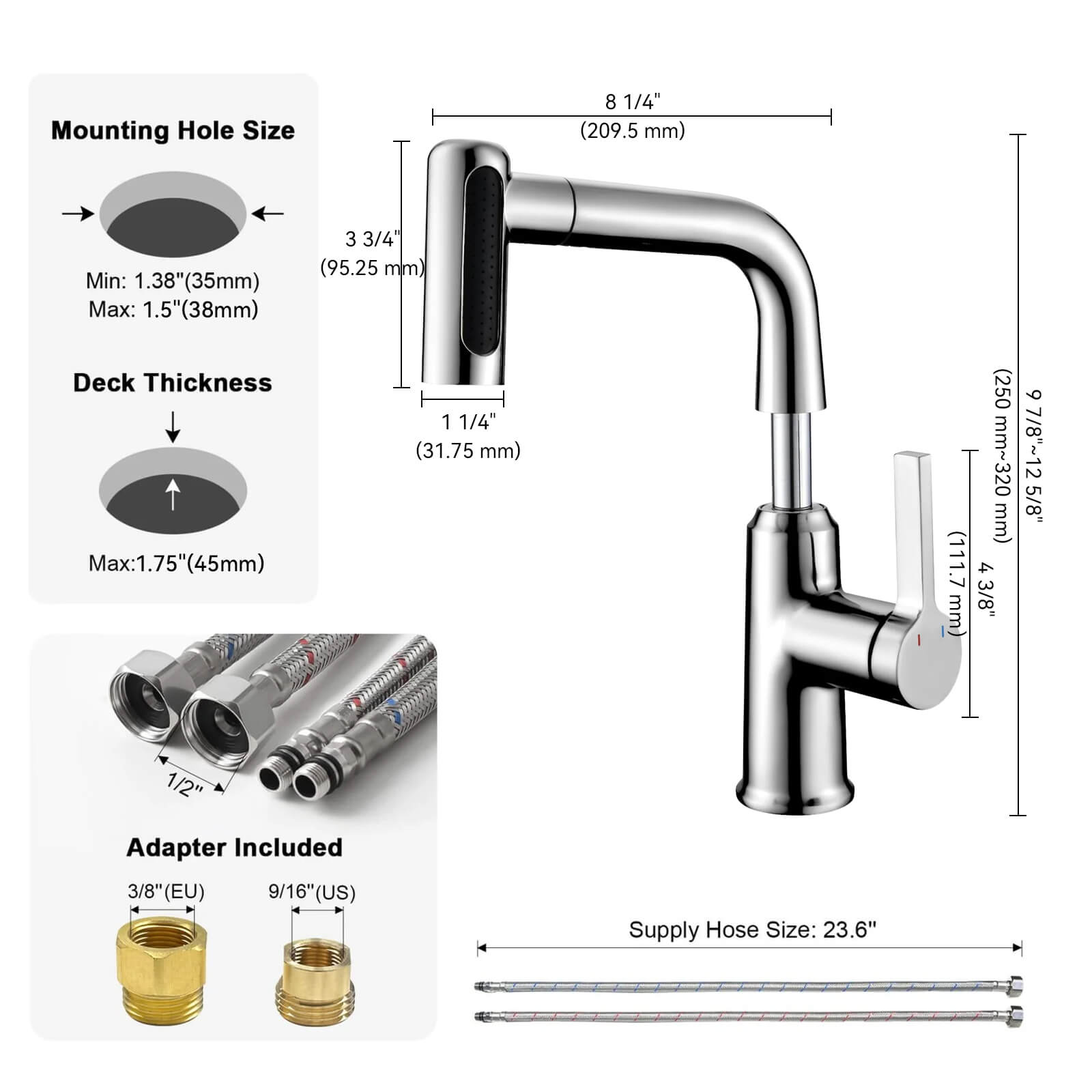 Lefton Single - Hole Waterfall & Pull - Out Liftable Bathroom Faucet - BF2209 - Bathroom Faucets - Lefton Home