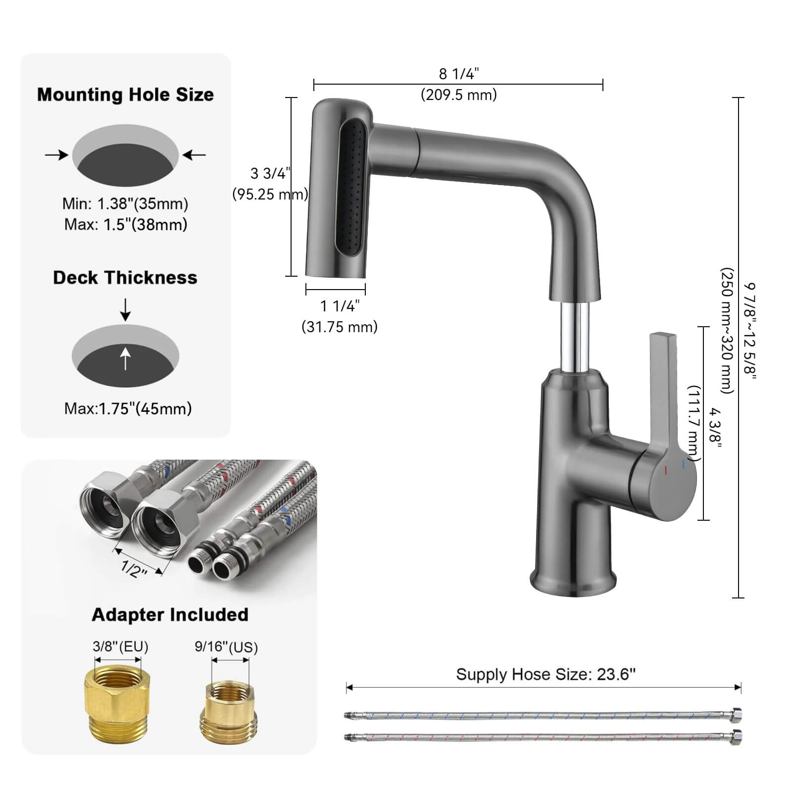 Lefton Single - Hole Waterfall & Pull - Out Liftable Bathroom Faucet - BF2209 - Bathroom Faucets - Lefton Home