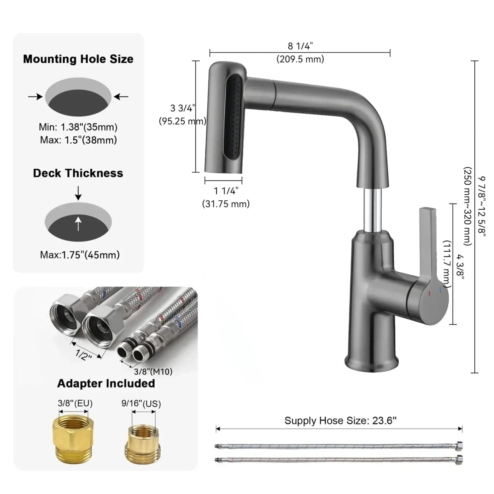 Lefton Single-Hole Waterfall & Pull-Out Liftable Bathroom Faucet-BF2209 -Bathroom Faucets- Lefton Home