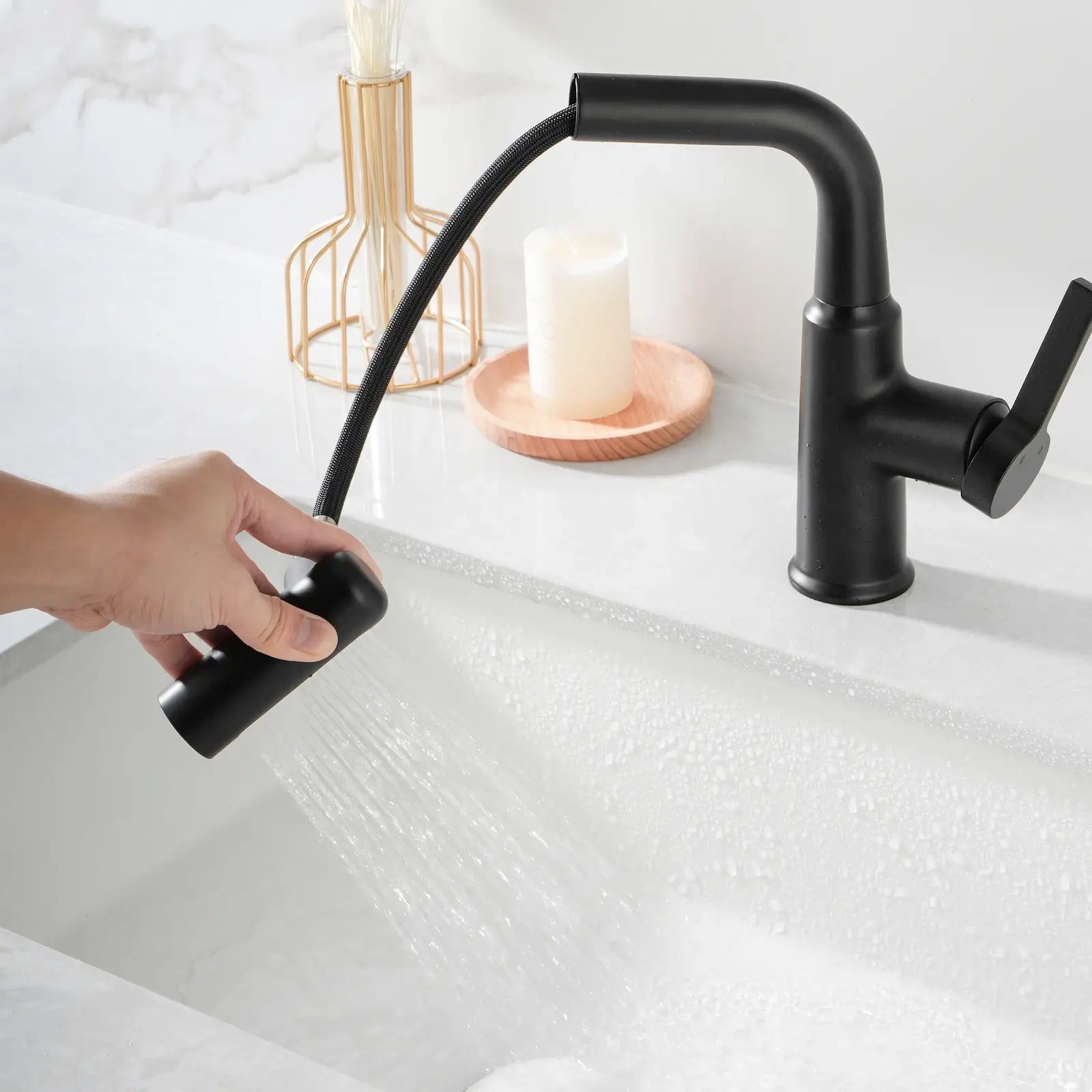 Lefton Single - Hole Waterfall & Pull - Out Liftable Bathroom Faucet - BF2209 - Bathroom Faucets - Lefton Home
