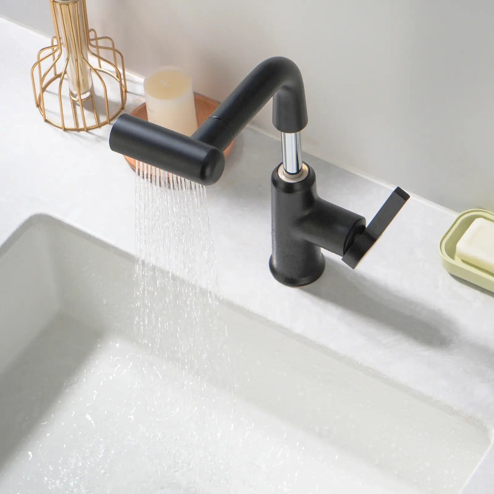 Lefton Single - Hole Waterfall & Pull - Out Liftable Bathroom Faucet - BF2209 - Bathroom Faucets - Lefton Home