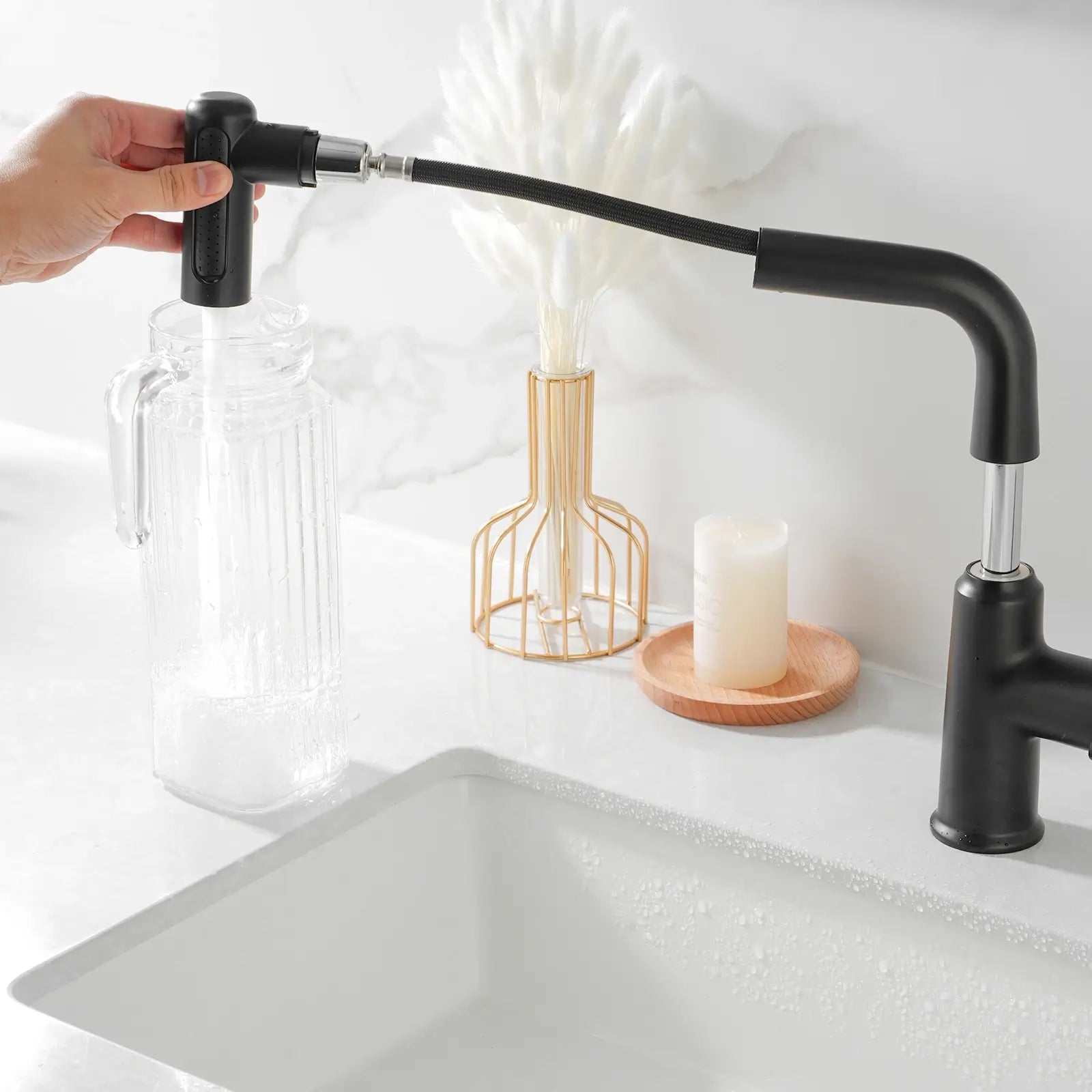 Lefton Single - Hole Waterfall & Pull - Out Liftable Bathroom Faucet - BF2209 - Bathroom Faucets - Lefton Home