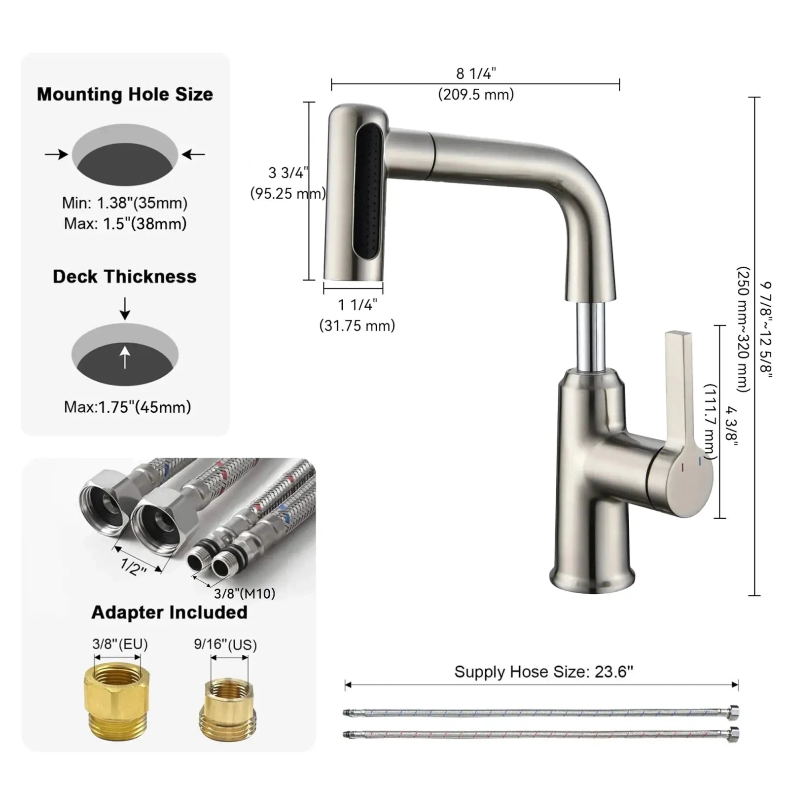 Lefton Single-Hole Waterfall & Pull-Out Liftable Bathroom Faucet-BF2209 -Bathroom Faucets- Lefton Home