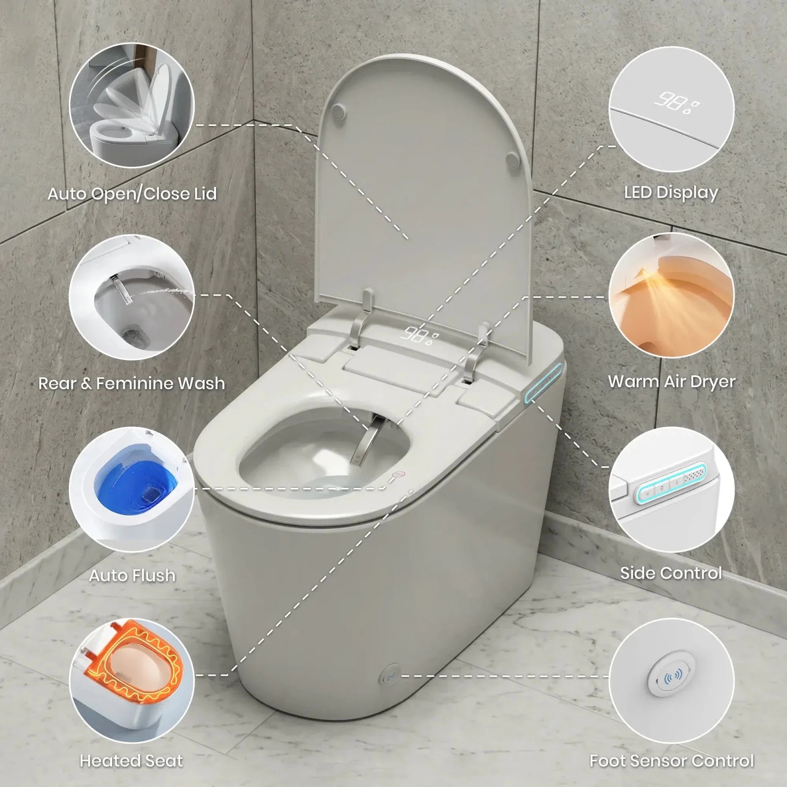 Lefton Smart Toilet with Bidet & Auto Flush Heated Seat and Warm Air Dryer-ST01 -Smart Toilet- Lefton Home