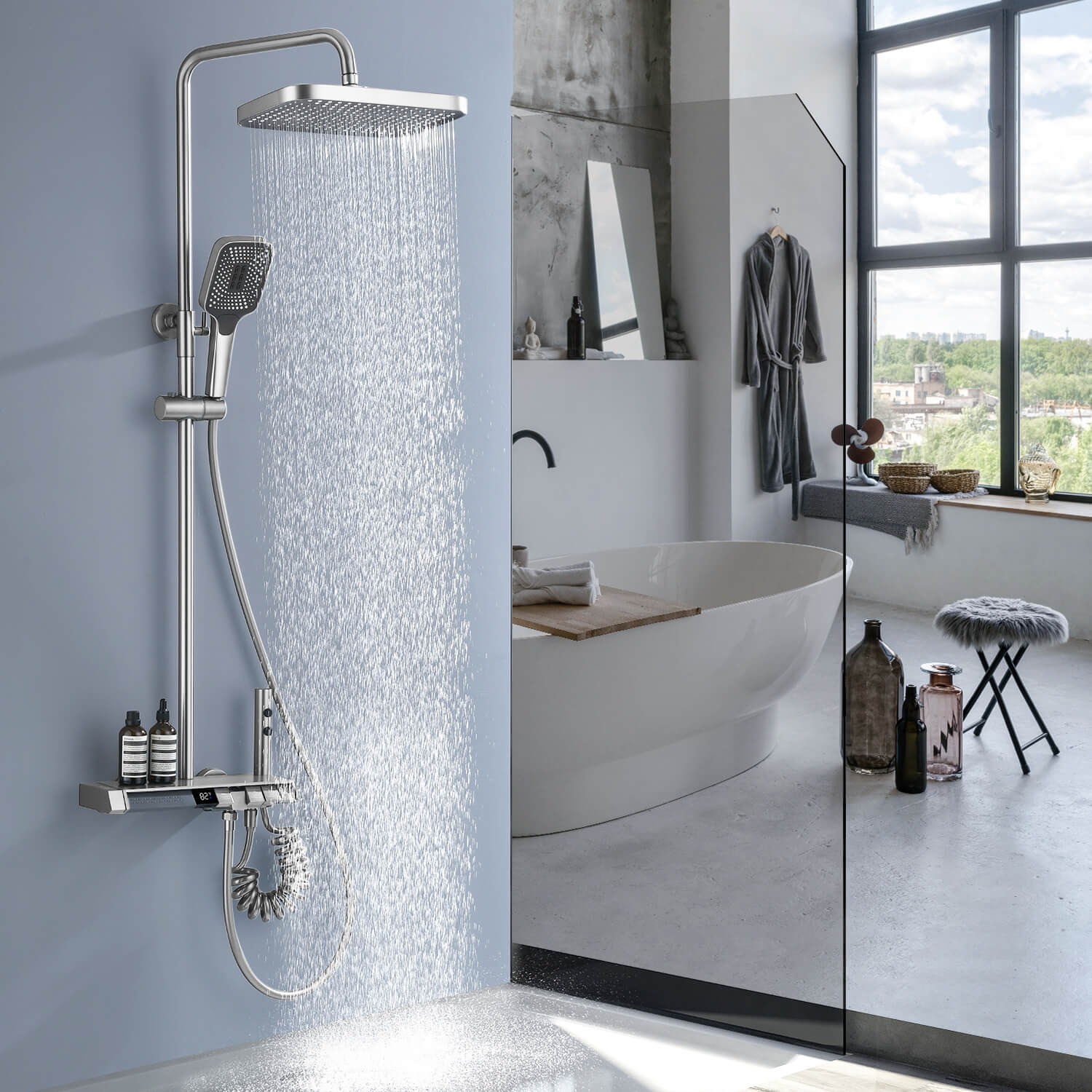 Lefton Thermostatic Shower System with 5 Water Modes and Temperature Display Screen - SST2206 - Shower Systems - Lefton Home