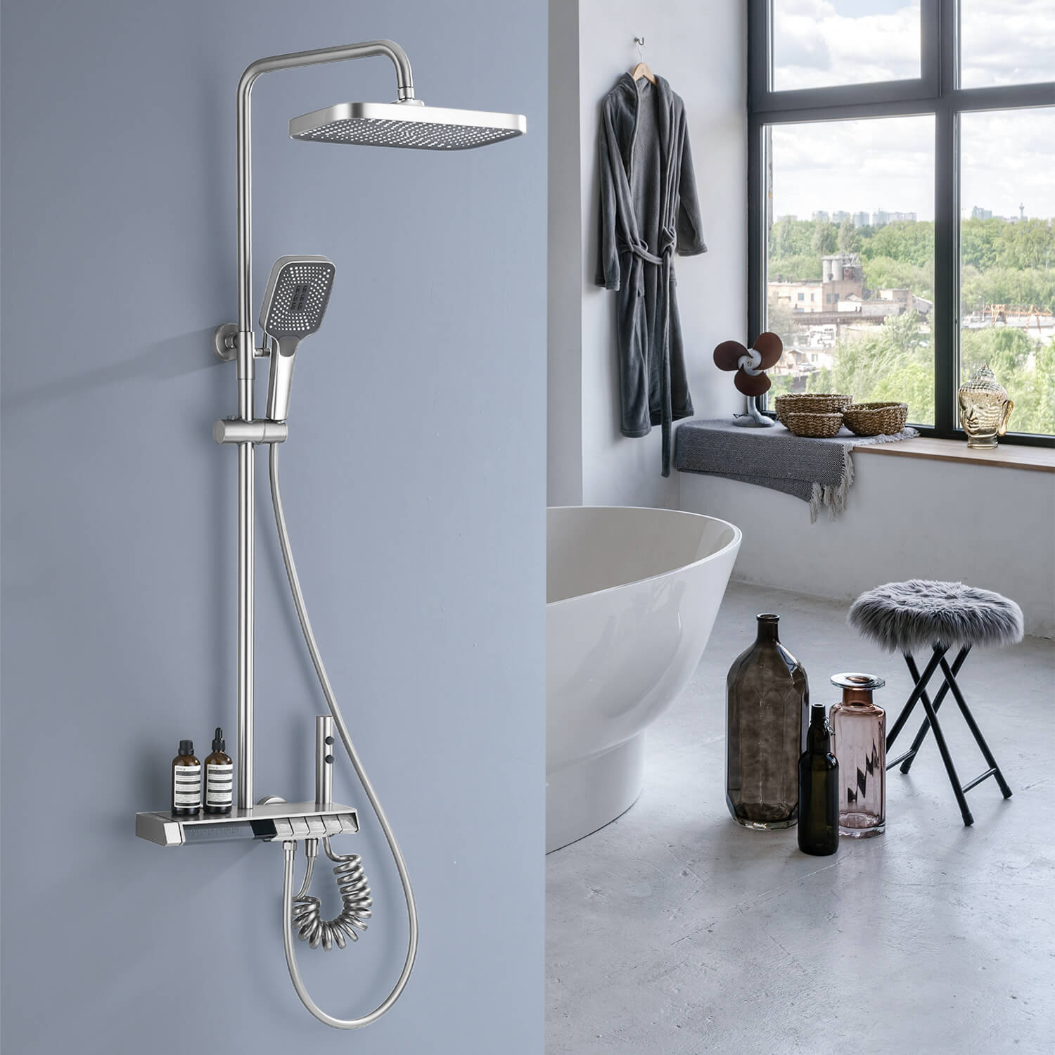 Lefton Thermostatic Shower System with 5 Water Modes and Temperature Display Screen - SST2206 - Shower Systems - Lefton Home