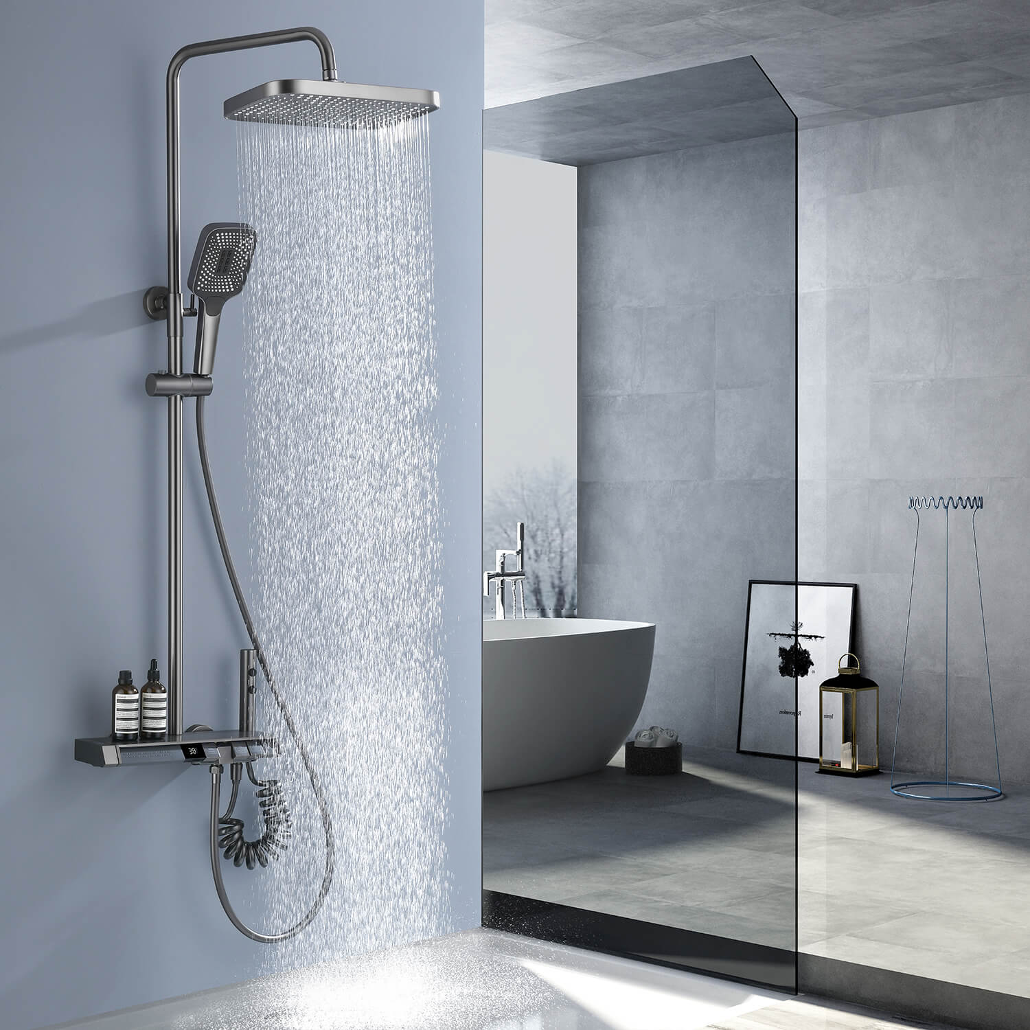 Lefton Thermostatic Shower System with 5 Water Modes and Temperature Display Screen - SST2206 - Shower Systems - Lefton Home
