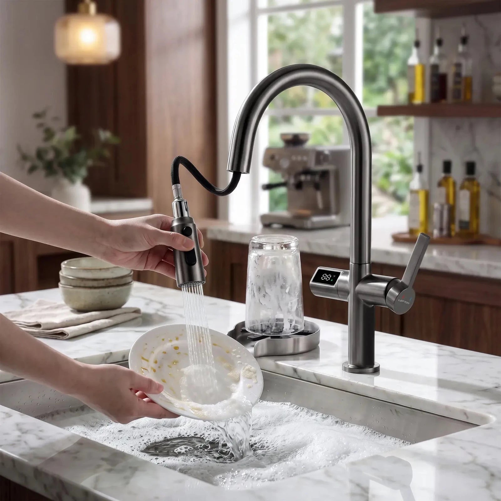 Lefton Touchless Sensor Kitchen Faucet-KF2206 with Countertop Glass Rinser-KFR2202 -Kitchen Faucets & Glass Rinser- Lefton Home