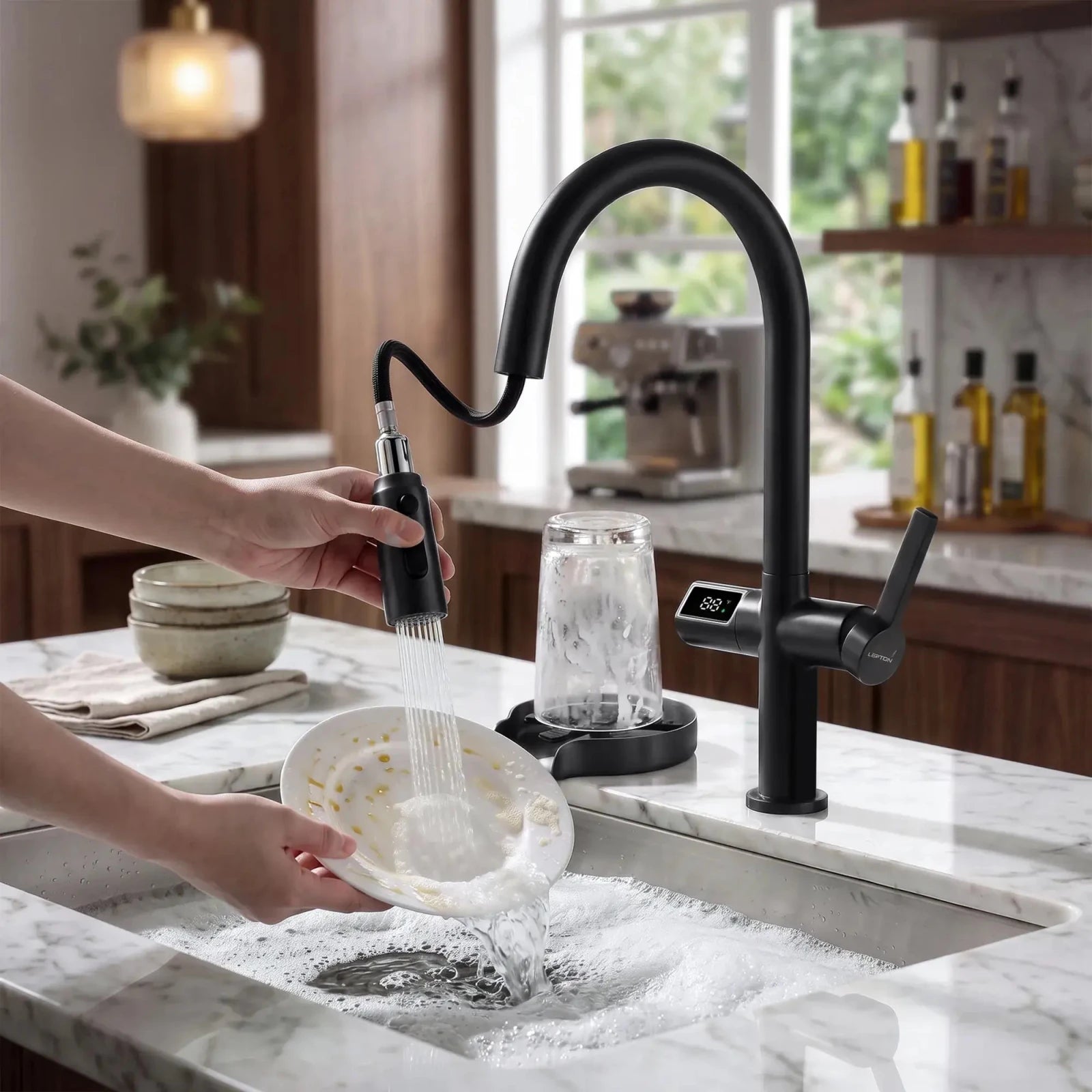 Lefton Touchless Sensor Kitchen Faucet-KF2206 with Countertop Glass Rinser-KFR2202 -Kitchen Faucets & Glass Rinser- Lefton Home