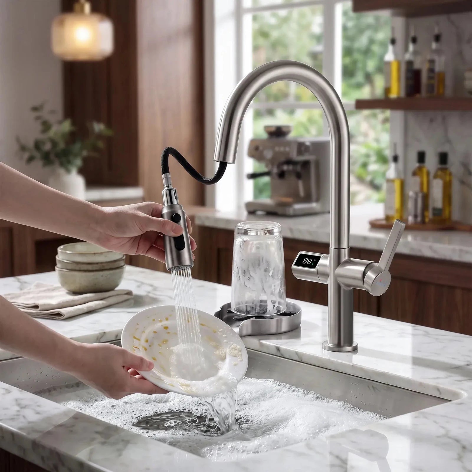 Lefton Touchless Sensor Kitchen Faucet-KF2206 with Countertop Glass Rinser-KFR2202 -Kitchen Faucets & Glass Rinser- Lefton Home