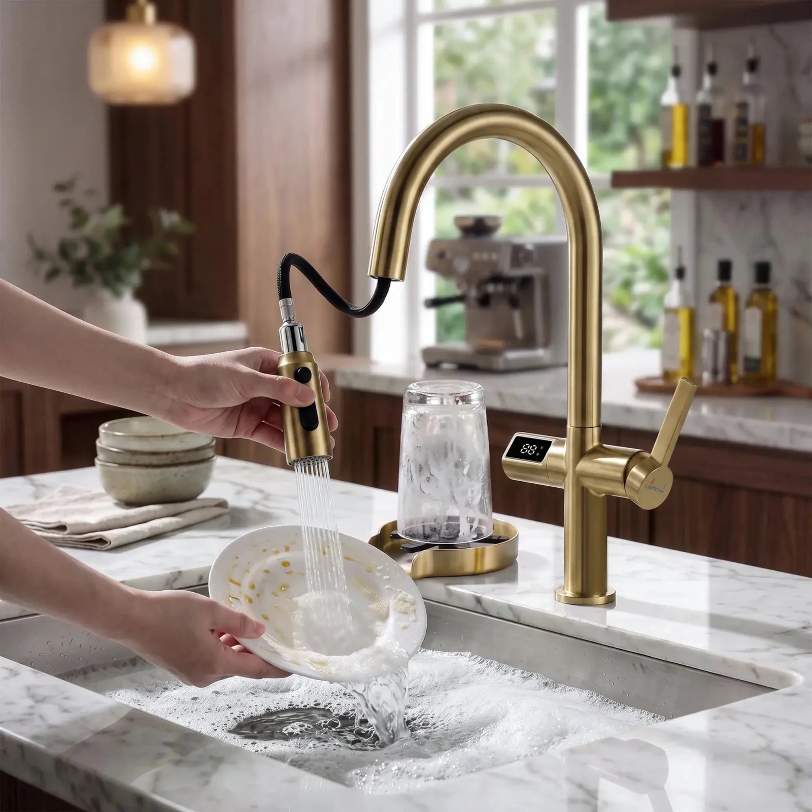 Lefton Touchless Sensor Kitchen Faucet-KF2206 with Countertop Glass Rinser-KFR2202 -Kitchen Faucets & Glass Rinser- Lefton Home