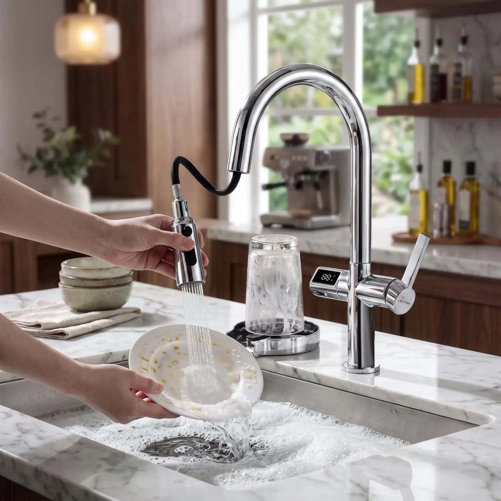 Lefton Touchless Sensor Kitchen Faucet-KF2206 with Countertop Glass Rinser-KFR2202 -Kitchen Faucets & Glass Rinser- Lefton Home